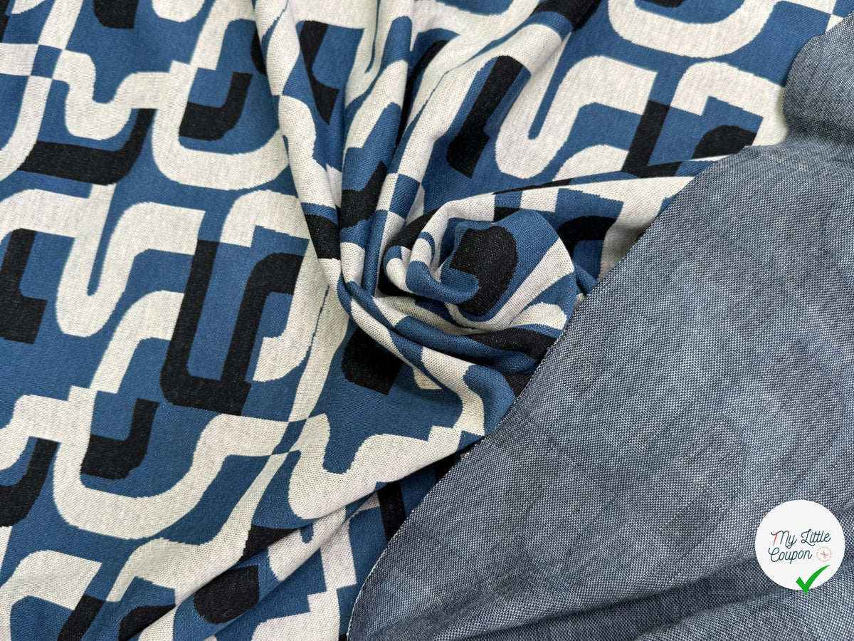 MAILLE JACQUARD ESPRIT MILANO MOTIF CALLIGRAPHIE BLEU MARINE ET BLANC - My Little Coupon