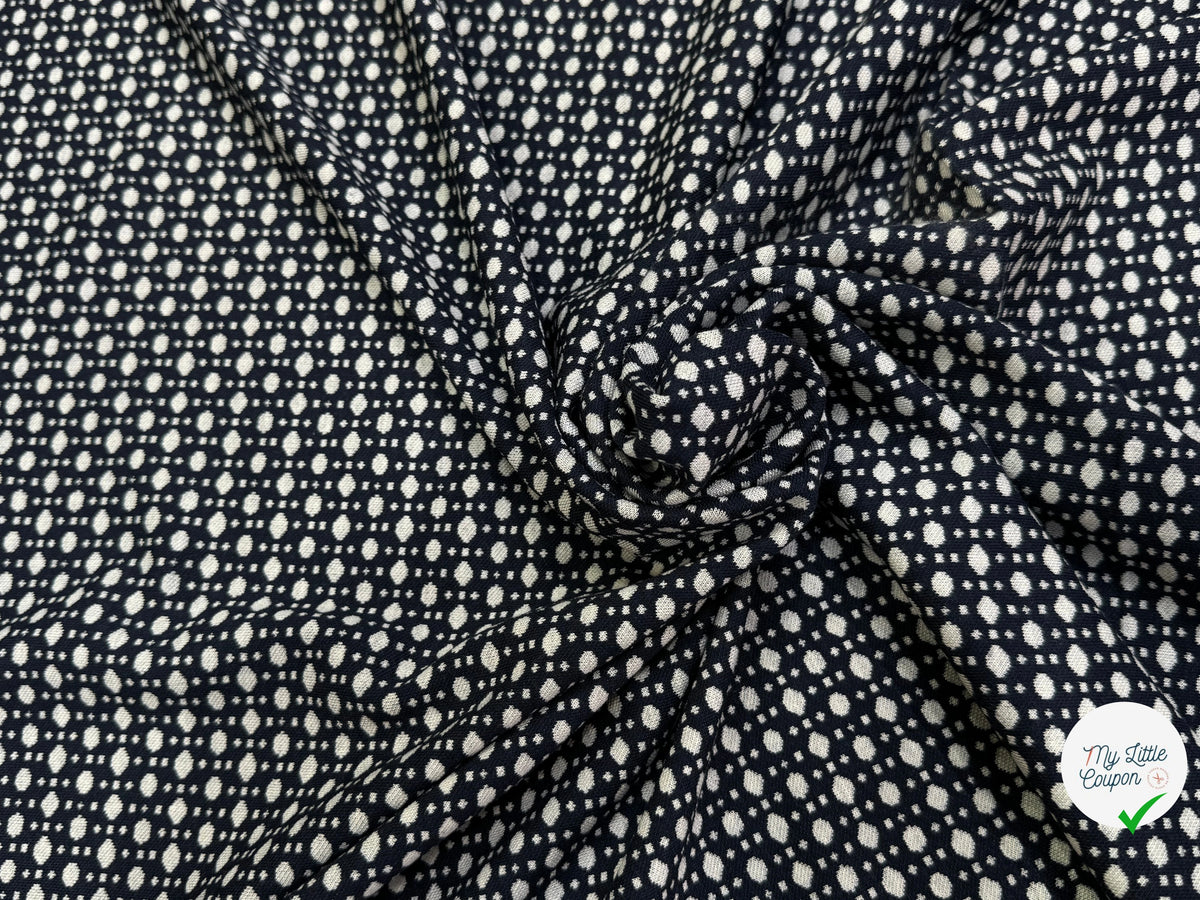 MAILLE JACQUARD ESPRIT MILANO MOTIF POIS ÉCRU FOND BLEU MARINE - My Little Coupon