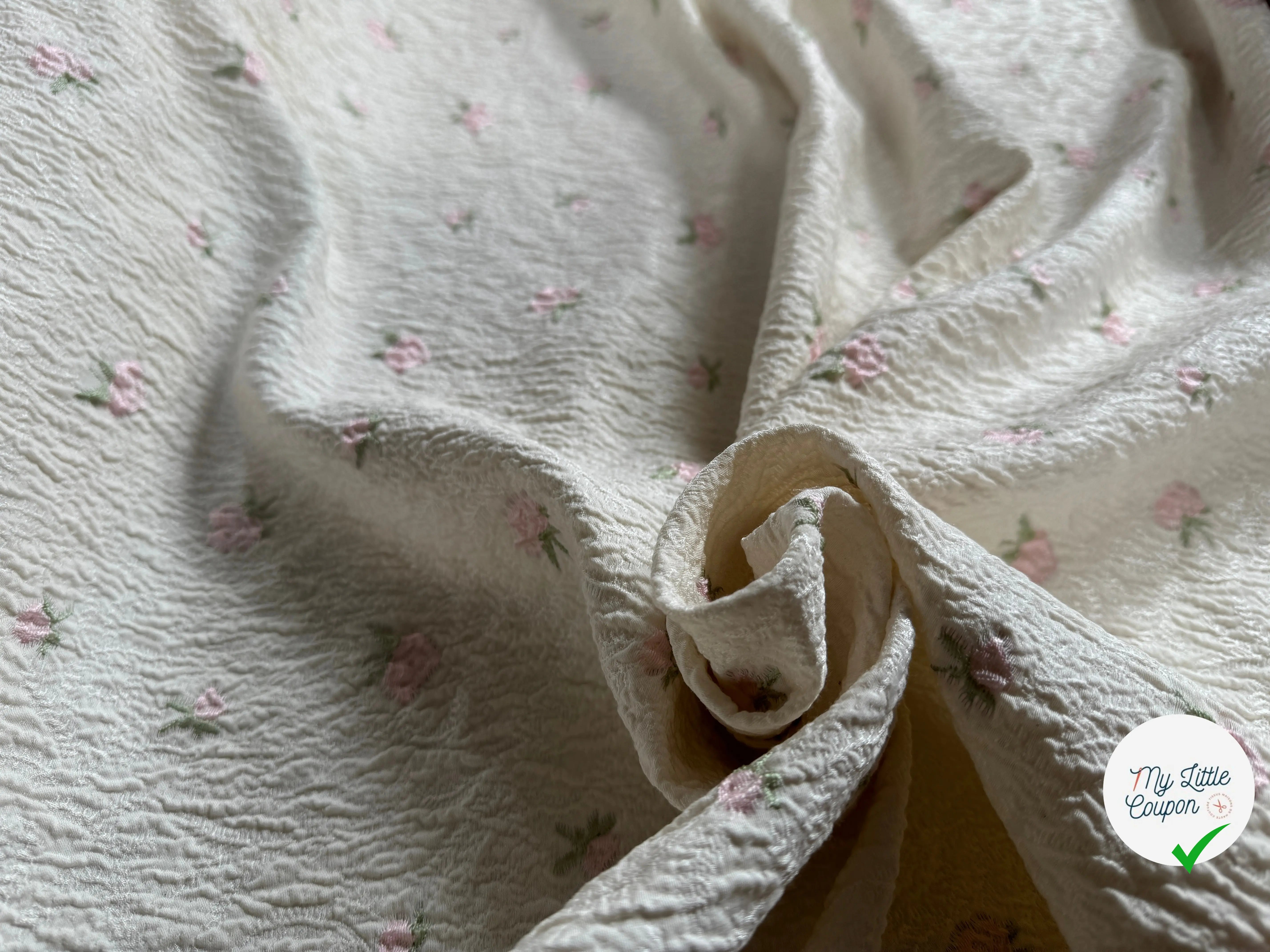 MAILLE JACQUARD GAUFRÉE PETITES FLEURS ROSES - My Little Coupon