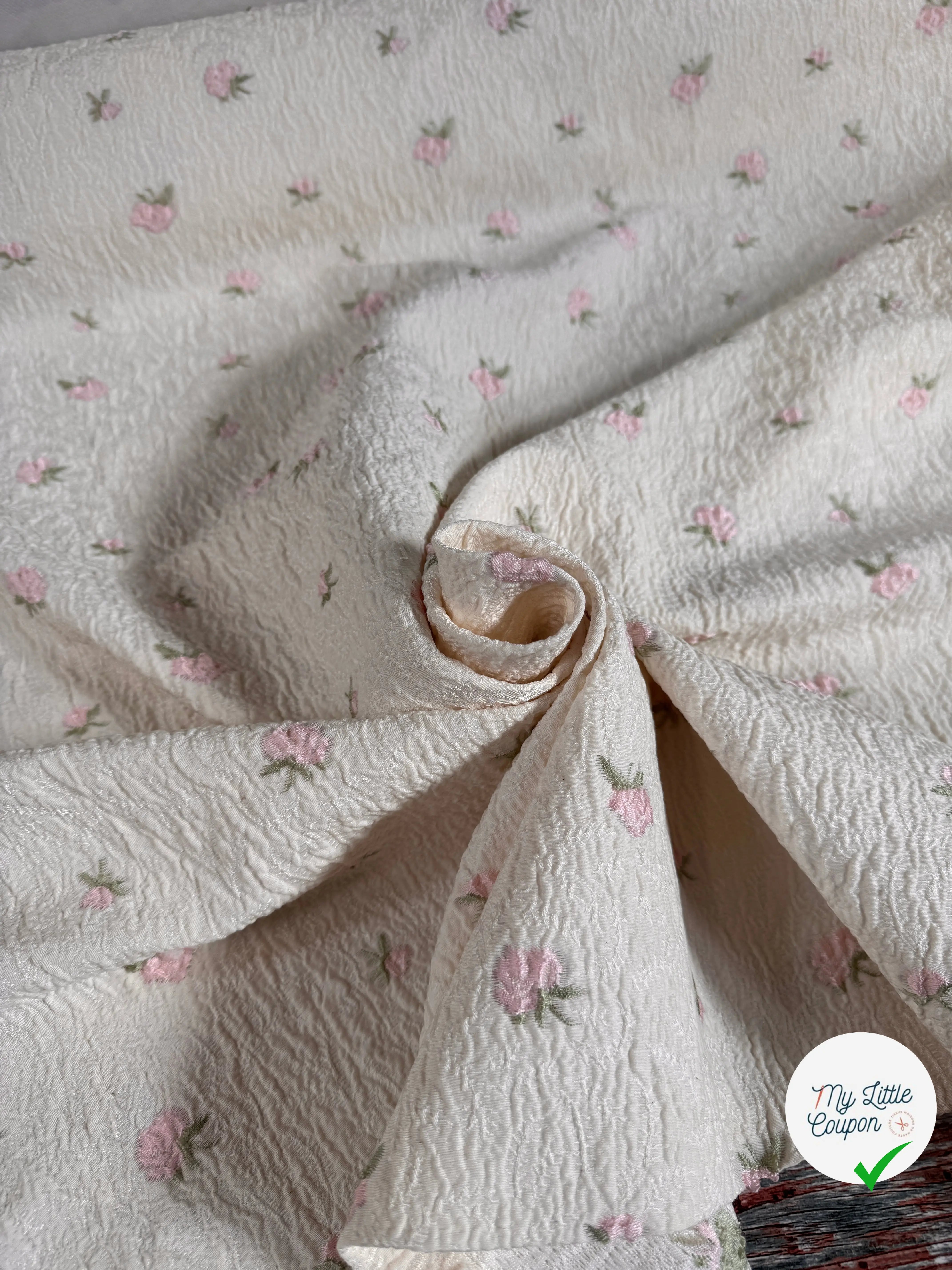 MAILLE JACQUARD GAUFRÉE PETITES FLEURS ROSES - My Little Coupon