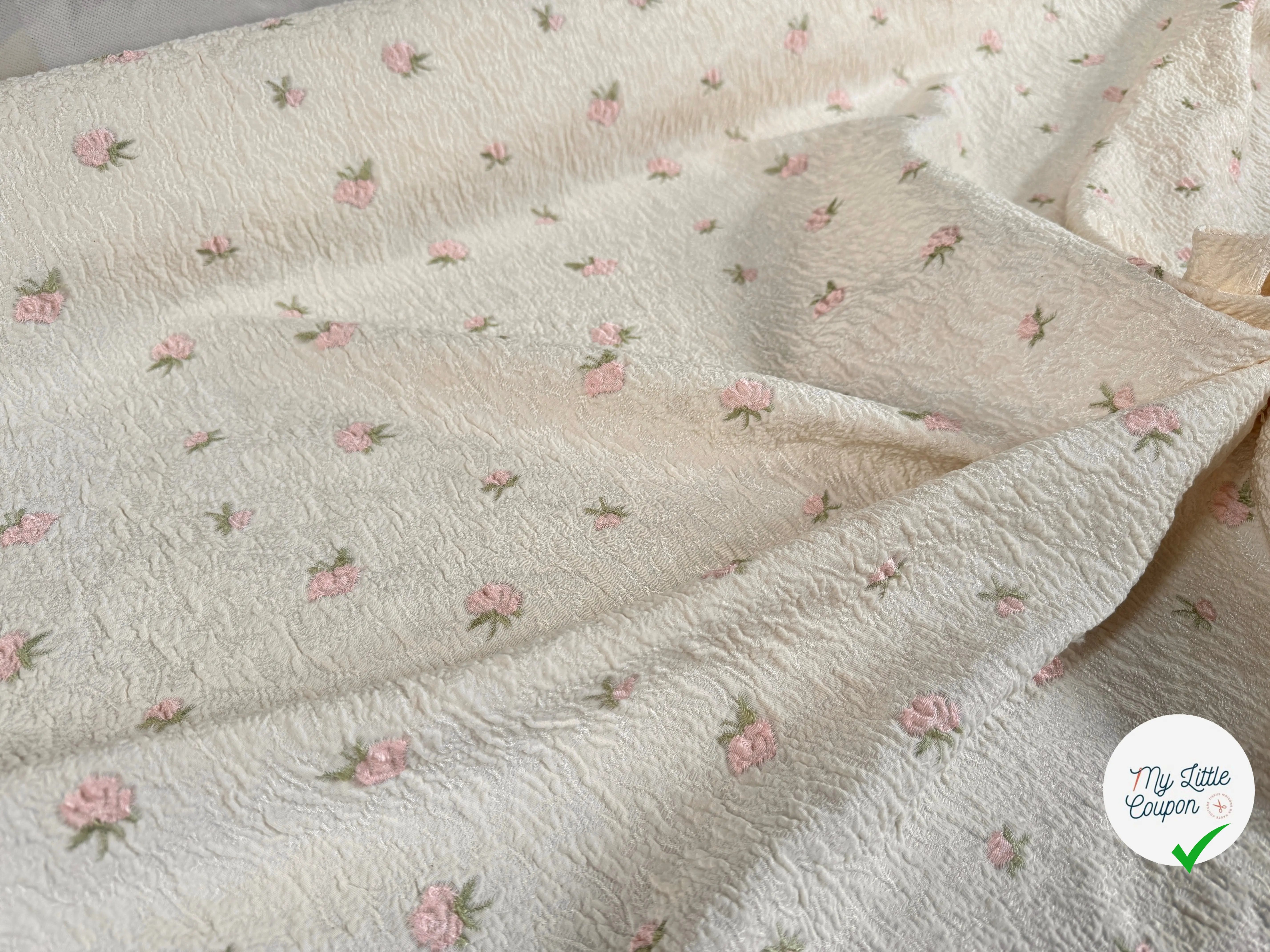 MAILLE JACQUARD GAUFRÉE PETITES FLEURS ROSES - My Little Coupon