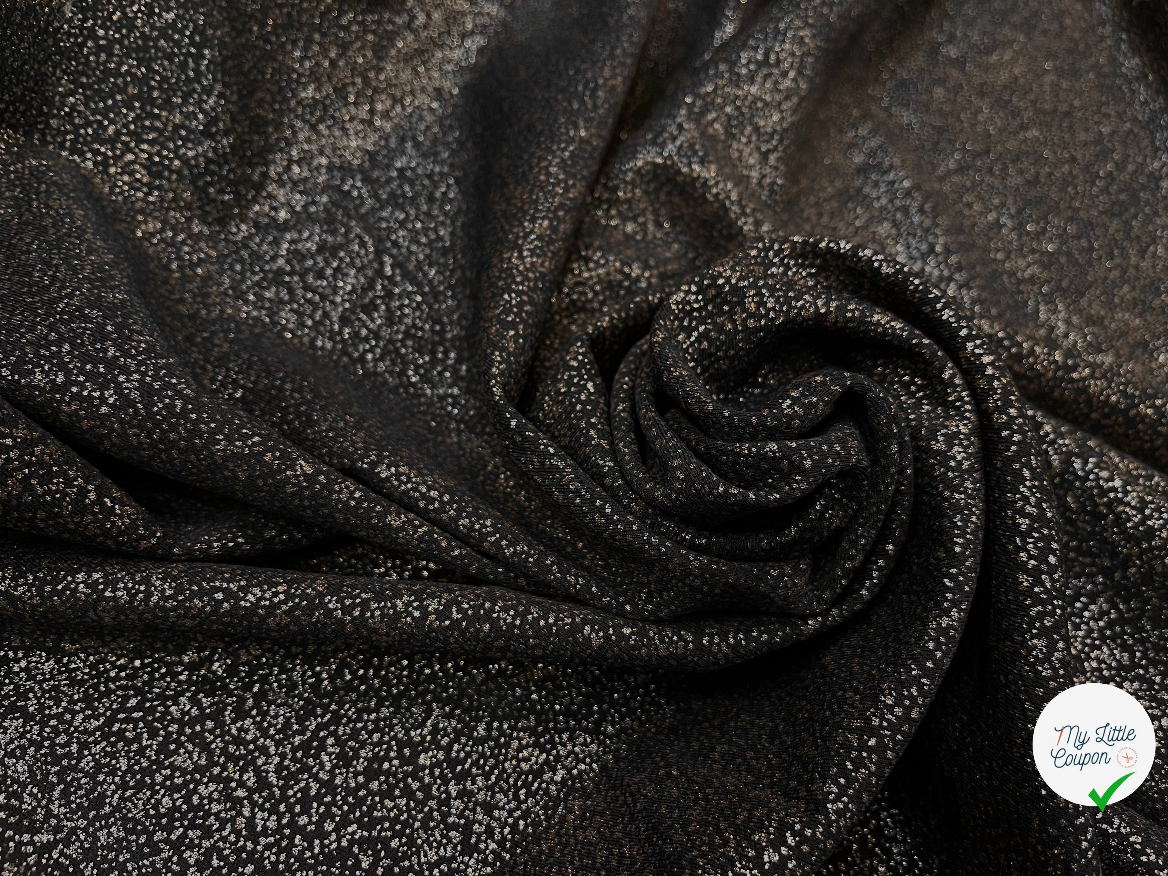 MAILLE JERSEY FOND NOIR POINT ARGENTÉ REFLET BRONZE - My Little Coupon
