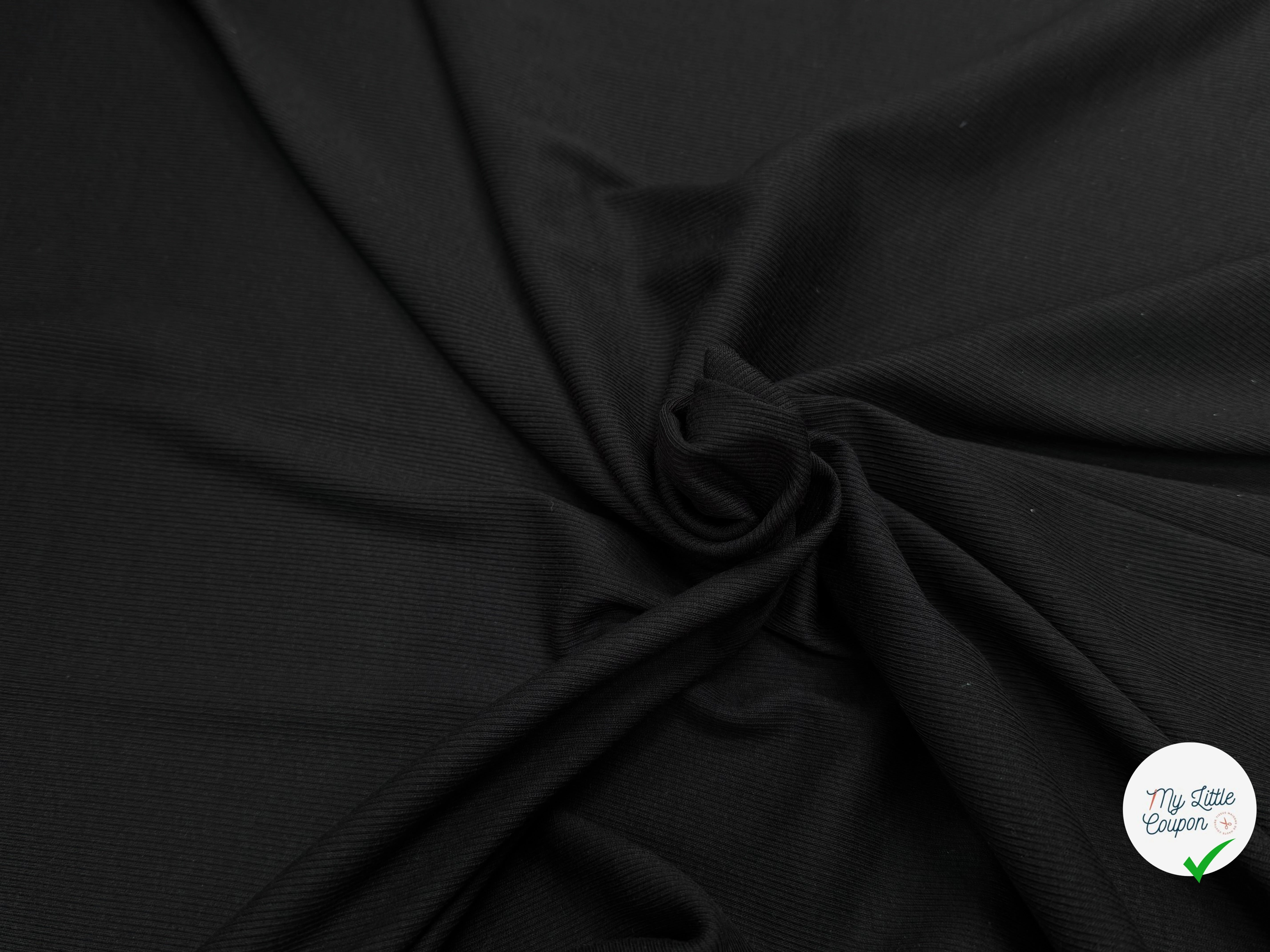 MAILLE LÉGÈREMENT CÔTELÉE LÉGÈRE 105CM DOWN BLACK STRETCH - My Little Coupon