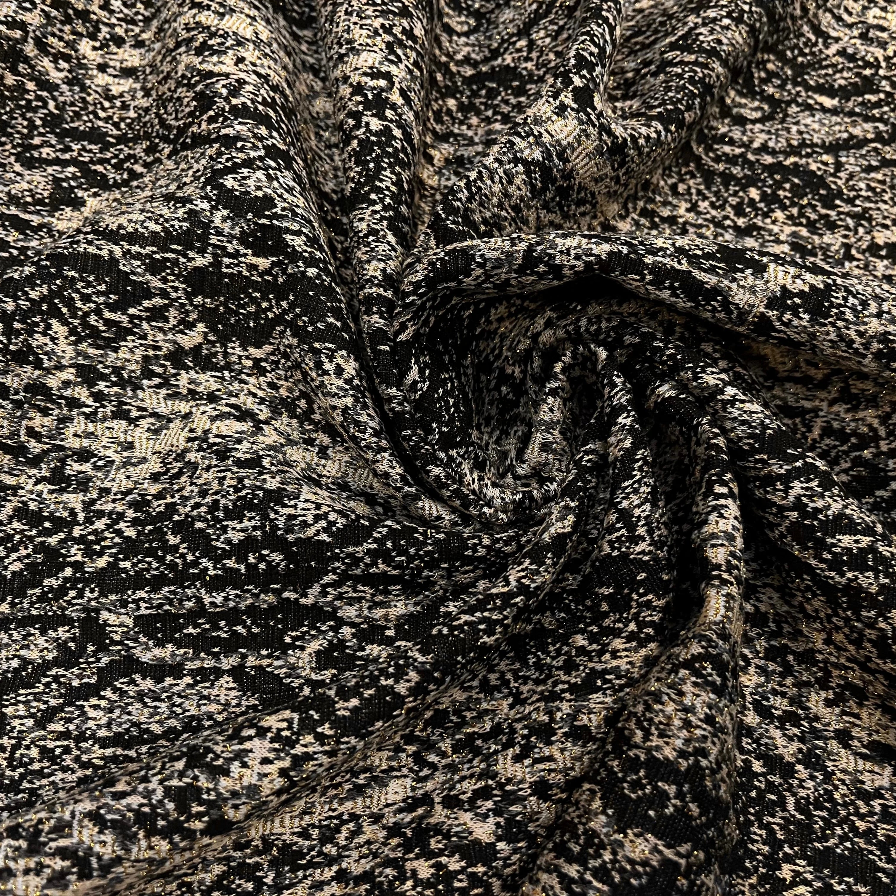 MAILLE MILANO 25% VISCOSE MOTIF ÉFFET LÉOPARD NOIR&BEIGE FIL OR - My Little Coupon