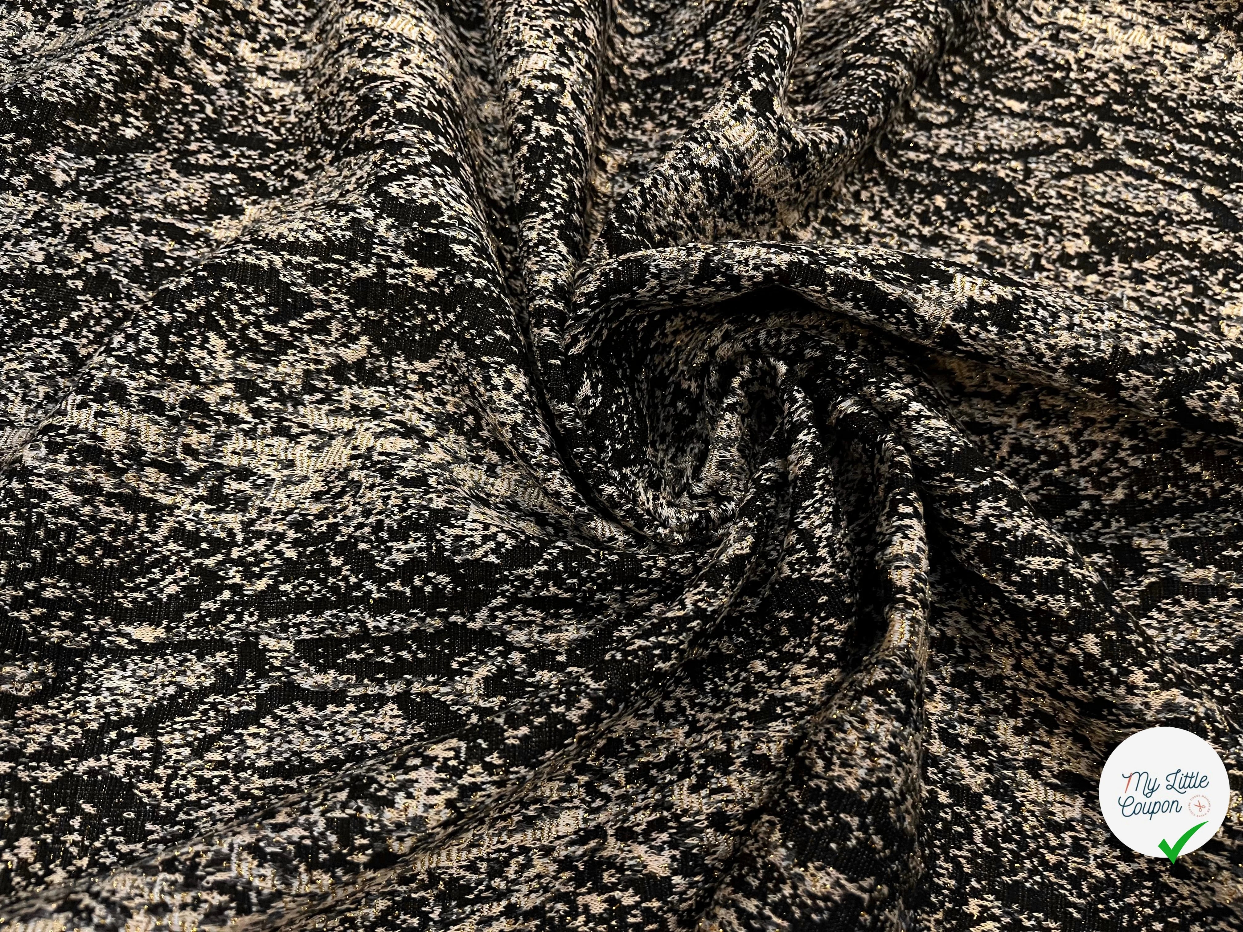 MAILLE MILANO 25% VISCOSE MOTIF ÉFFET LÉOPARD NOIR&BEIGE FIL OR - My Little Coupon