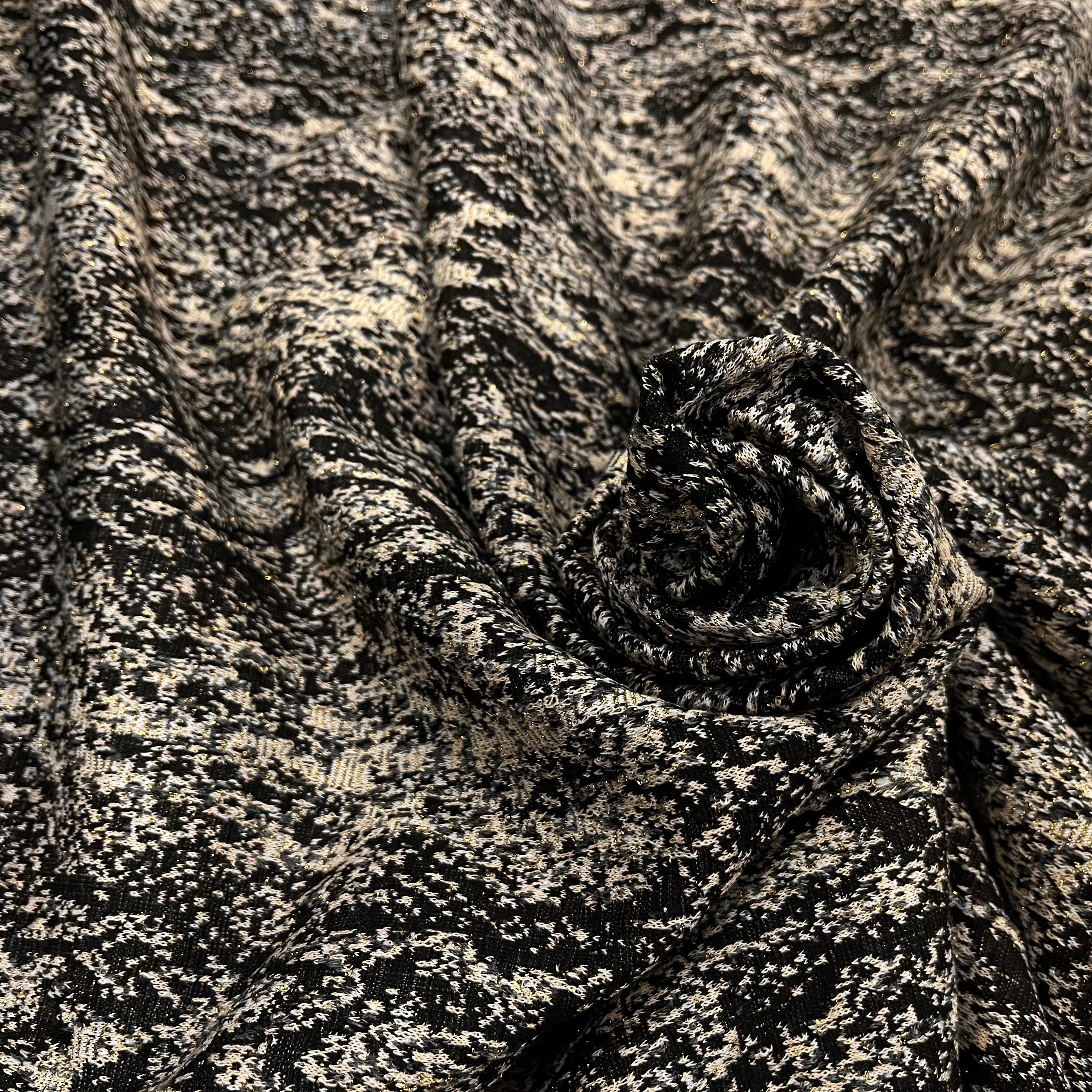 MAILLE MILANO 25% VISCOSE MOTIF ÉFFET LÉOPARD NOIR&BEIGE FIL OR - My Little Coupon