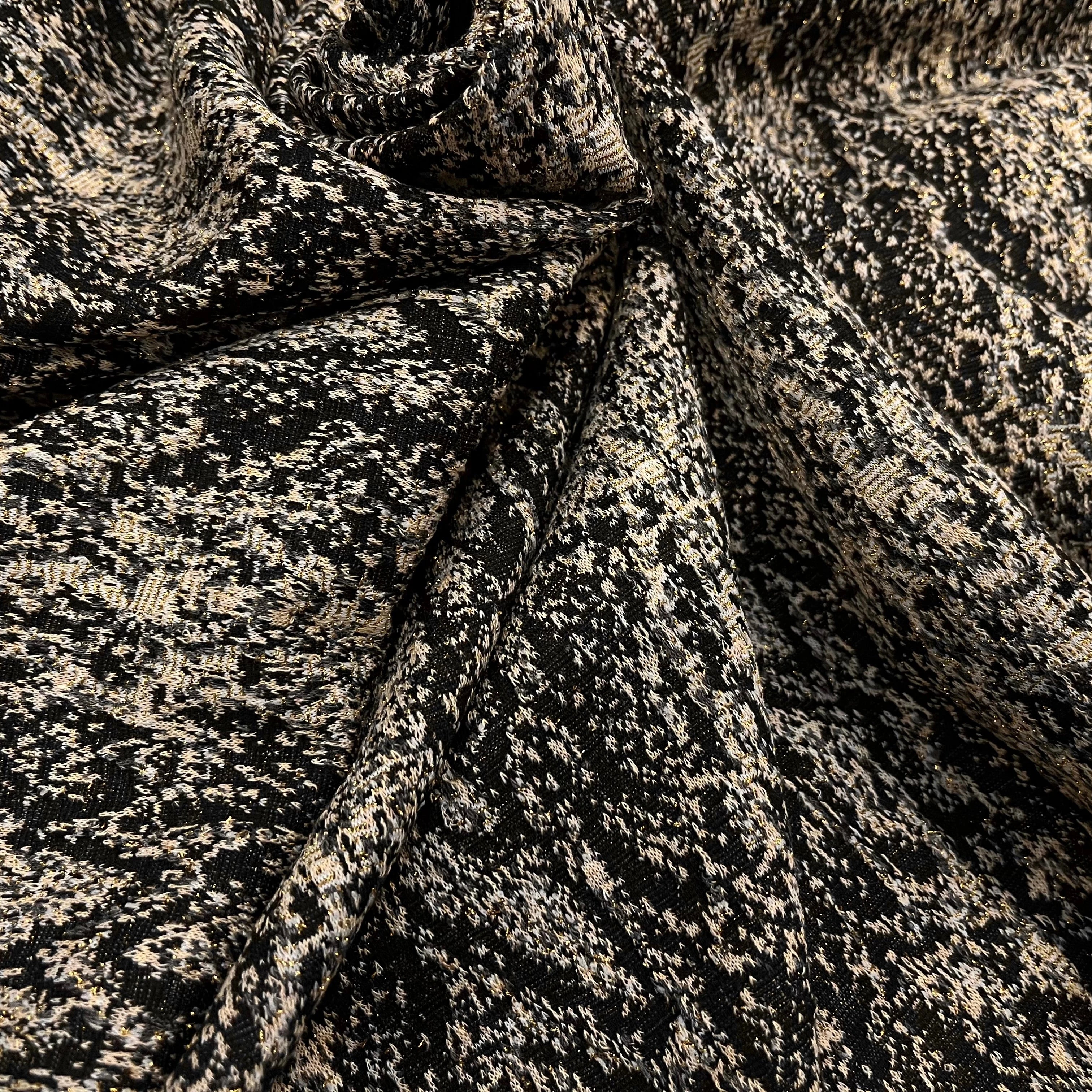 MAILLE MILANO 25% VISCOSE MOTIF ÉFFET LÉOPARD NOIR&BEIGE FIL OR - My Little Coupon