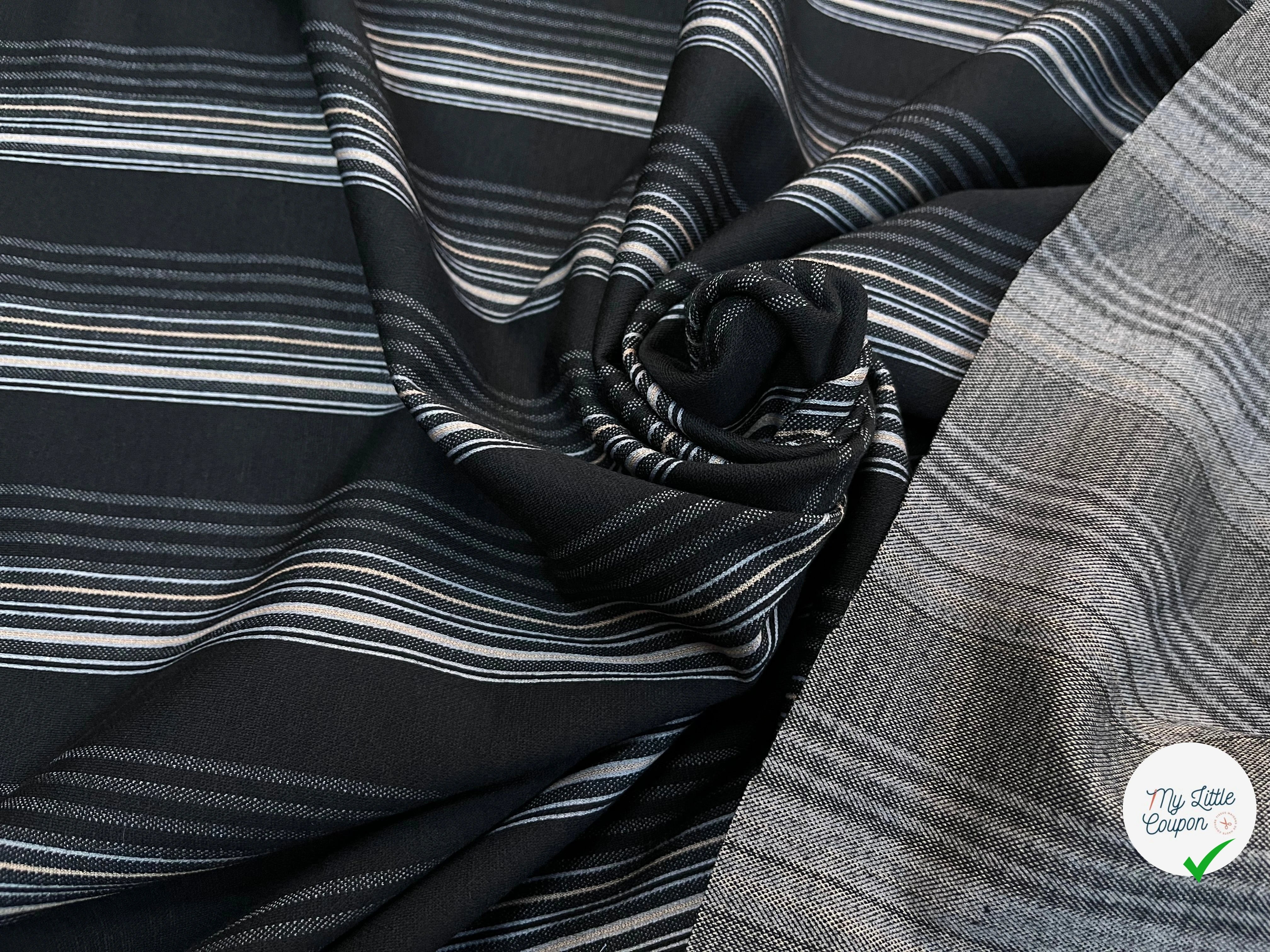 MAILLE MILANO FOND NOIR À RAYURES BEIGE&GRISE STRETCH - My Little Coupon