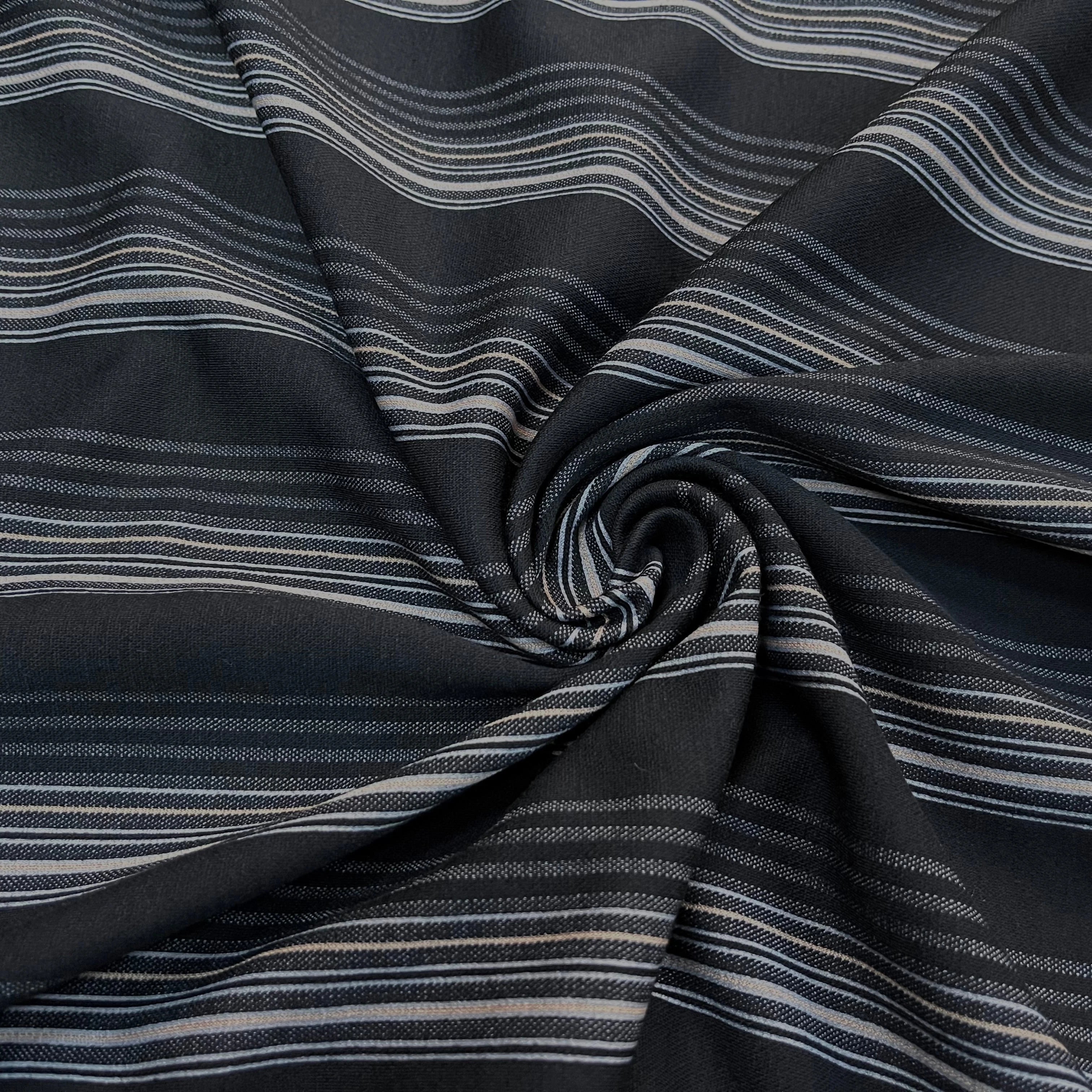 MAILLE MILANO FOND NOIR À RAYURES BEIGE&GRISE STRETCH - My Little Coupon