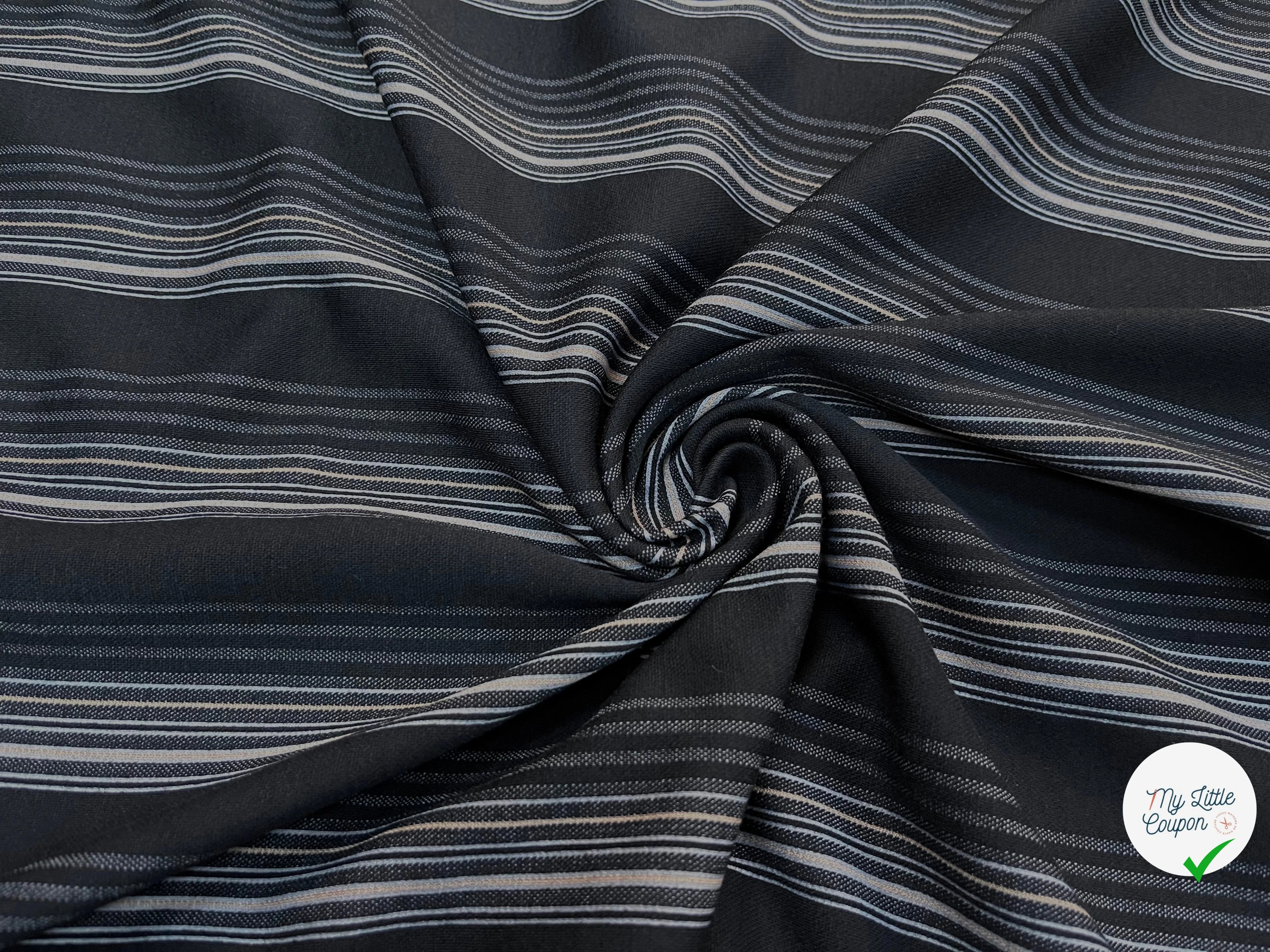 MAILLE MILANO FOND NOIR À RAYURES BEIGE&GRISE STRETCH - My Little Coupon