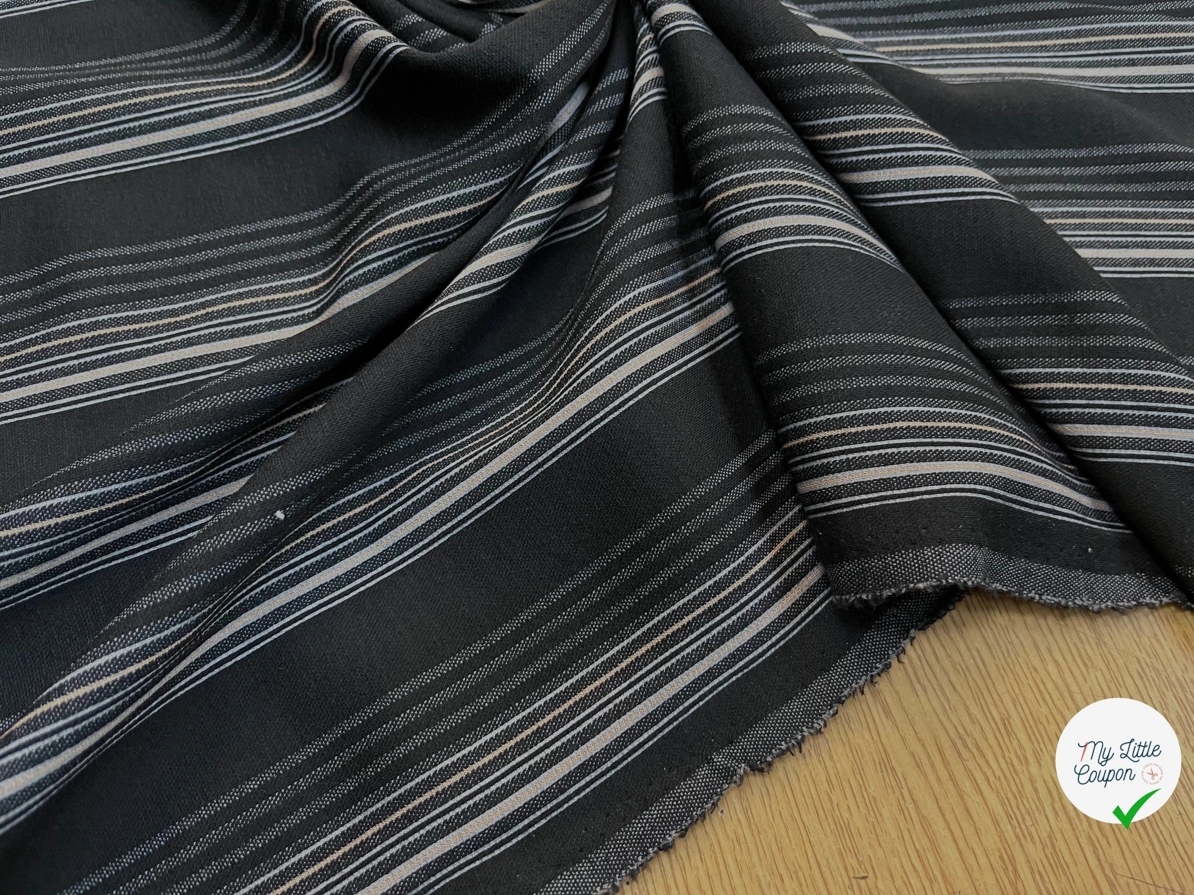 MAILLE MILANO FOND NOIR À RAYURES BEIGE&GRISE STRETCH - My Little Coupon
