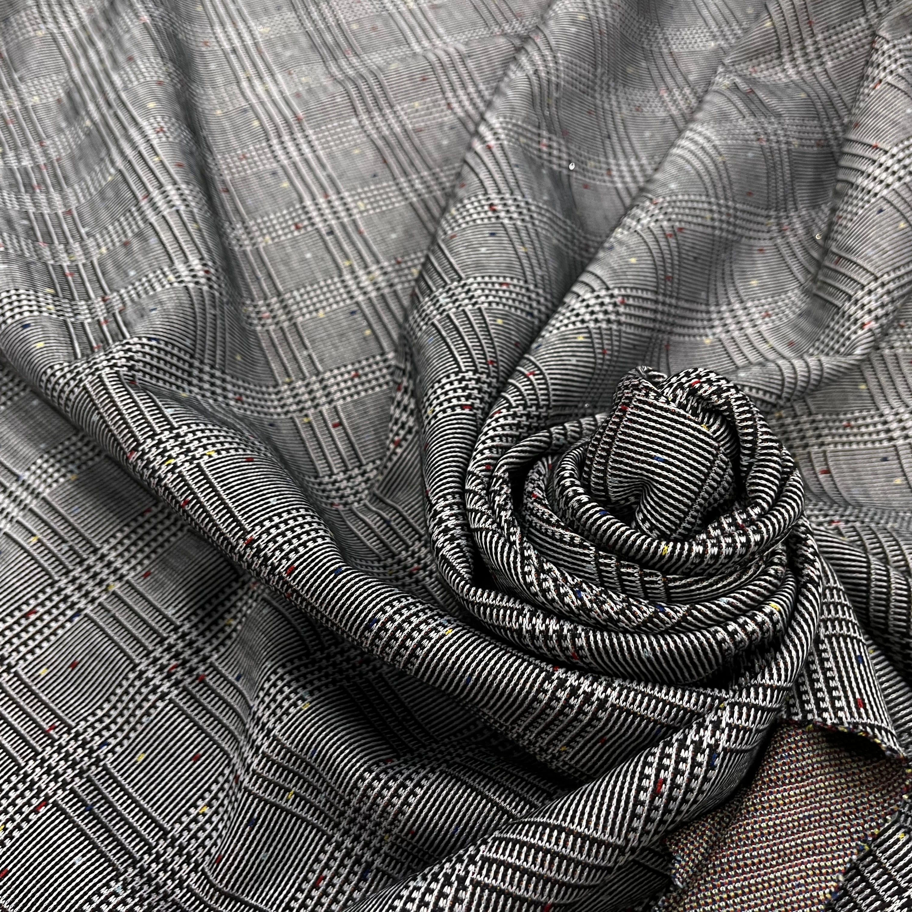 MAILLE MILANO PRINCE DE GALLE AVEC POIS MULTICOLORES STRETCH - My Little Coupon