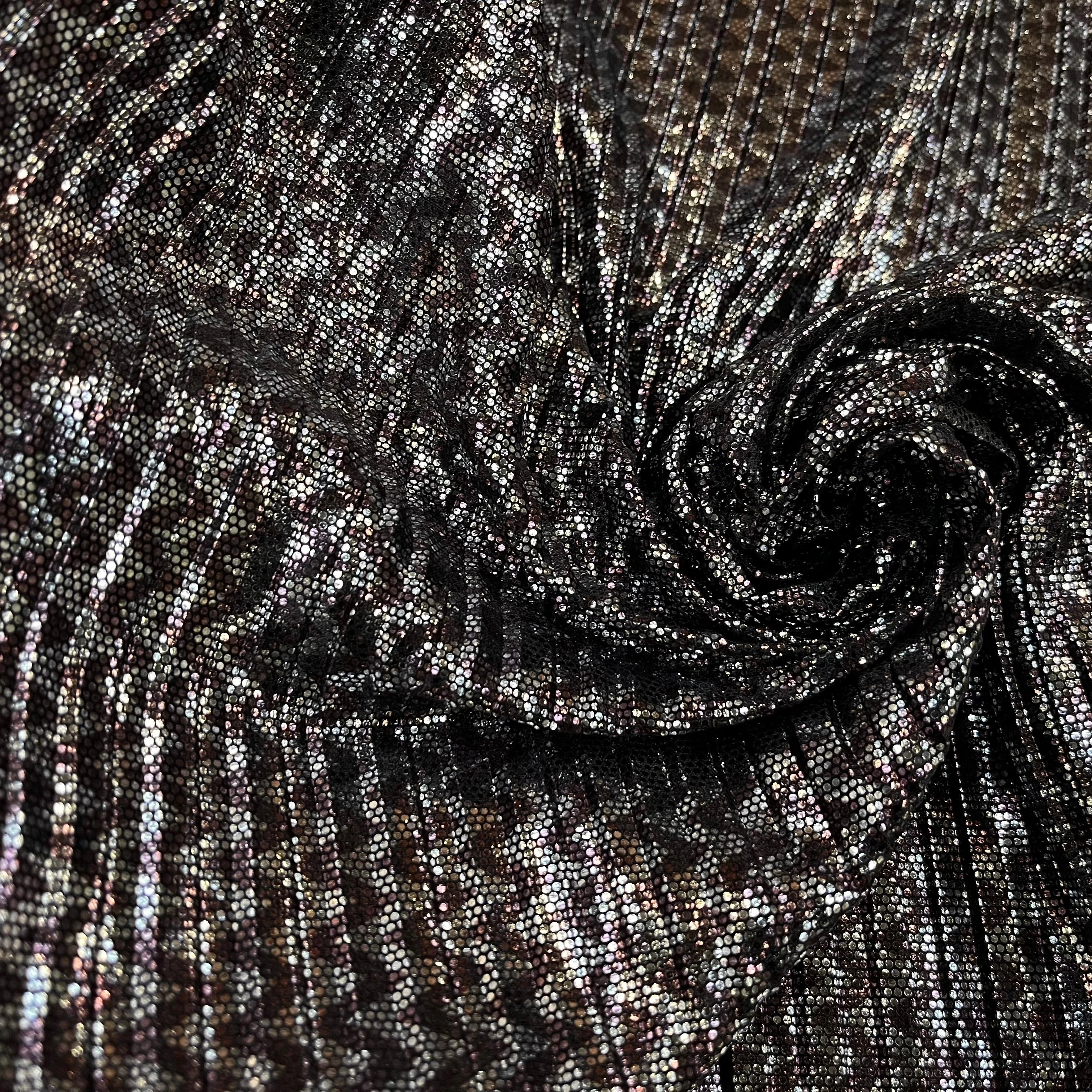 MAILLE PLISSÉ STRECH POLYESTER NOIR ET ARGENTÉ - My Little Coupon