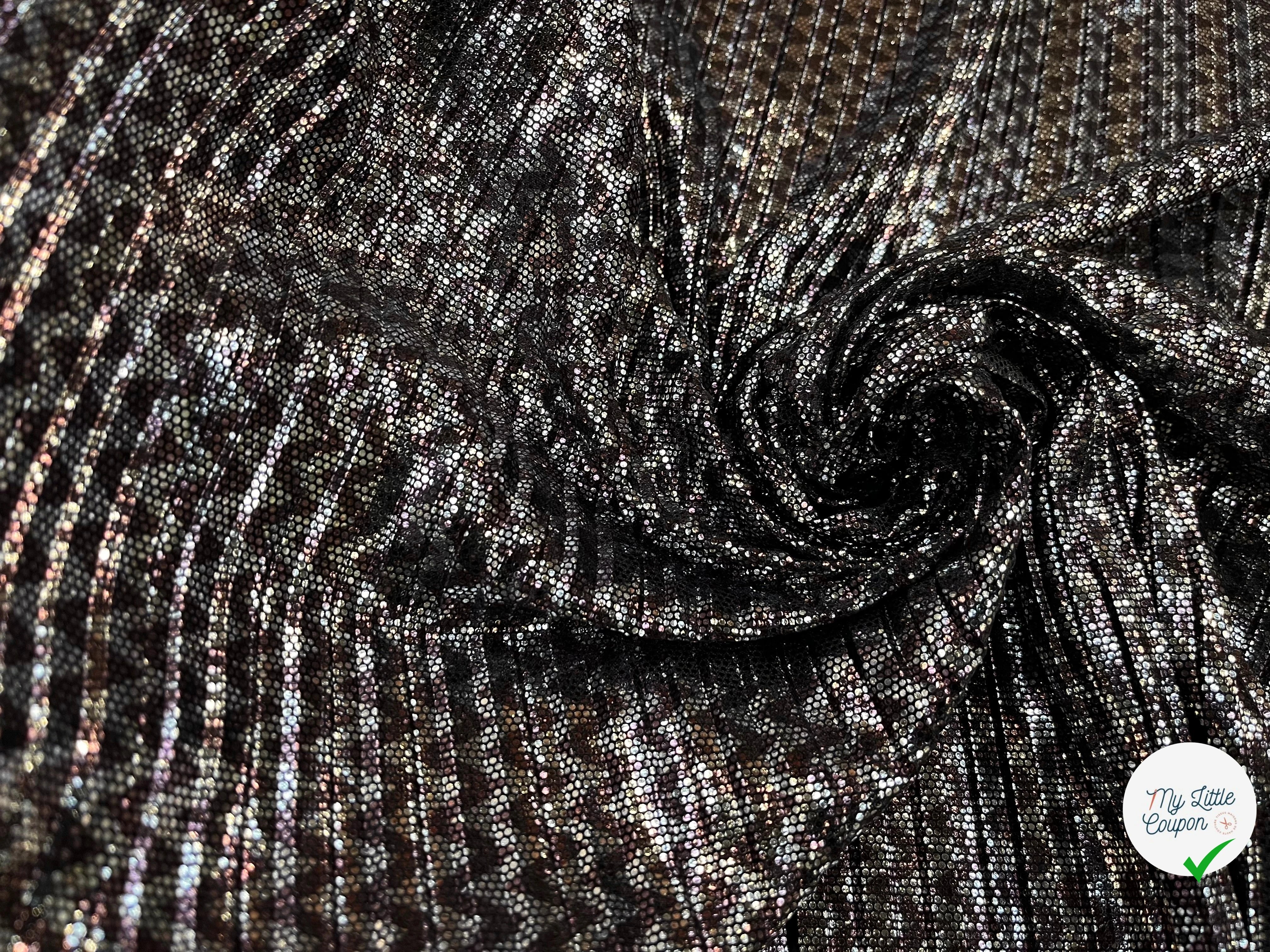 MAILLE PLISSÉ STRECH POLYESTER NOIR ET ARGENTÉ - My Little Coupon