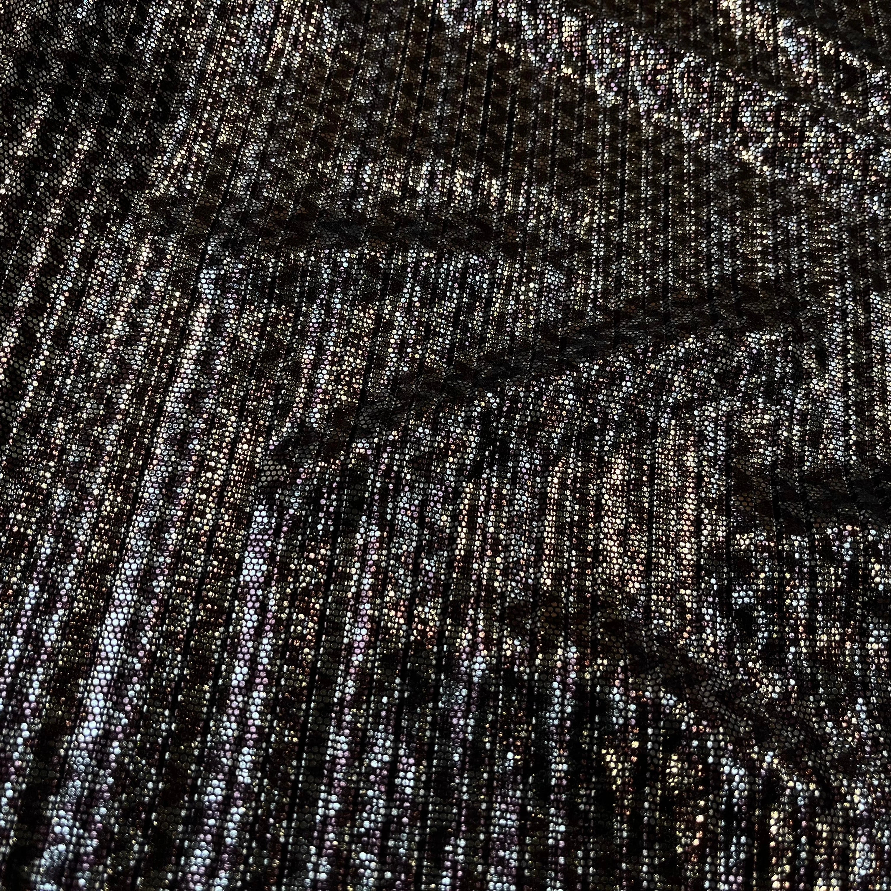 MAILLE PLISSÉ STRECH POLYESTER NOIR ET ARGENTÉ - My Little Coupon