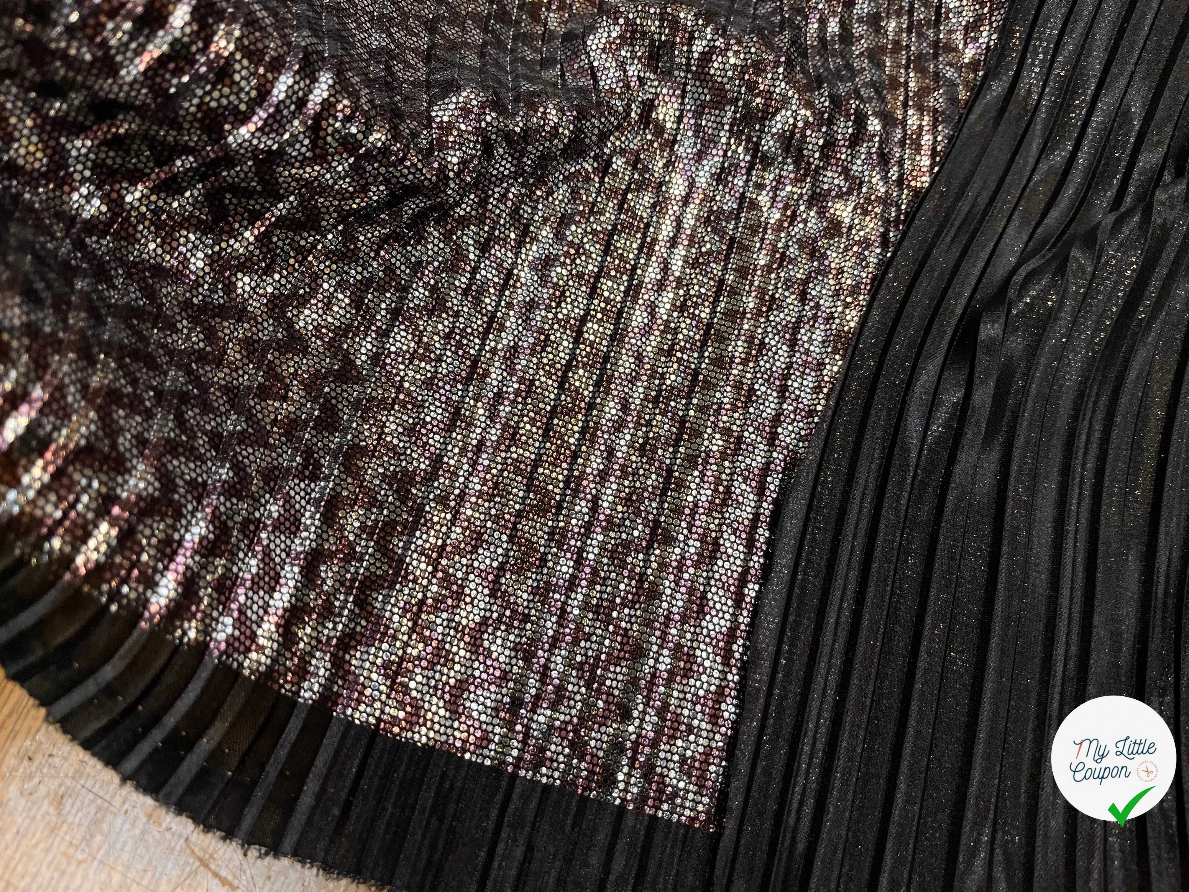 MAILLE PLISSÉ STRECH POLYESTER NOIR ET ARGENTÉ - My Little Coupon