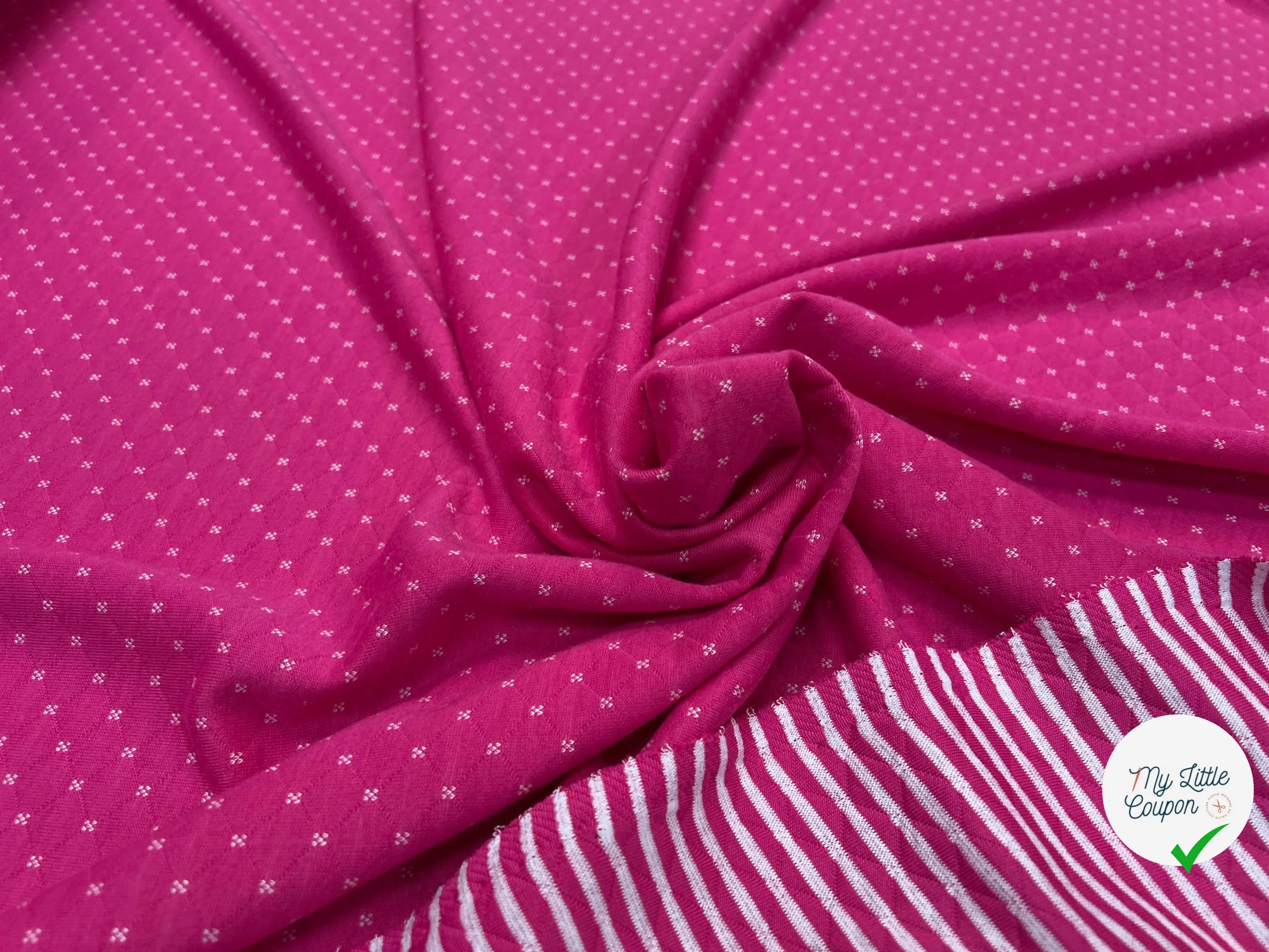 MAILLE POLYCOTON PETIT COEUR ENVERS RAYURES ROSE - My Little Coupon