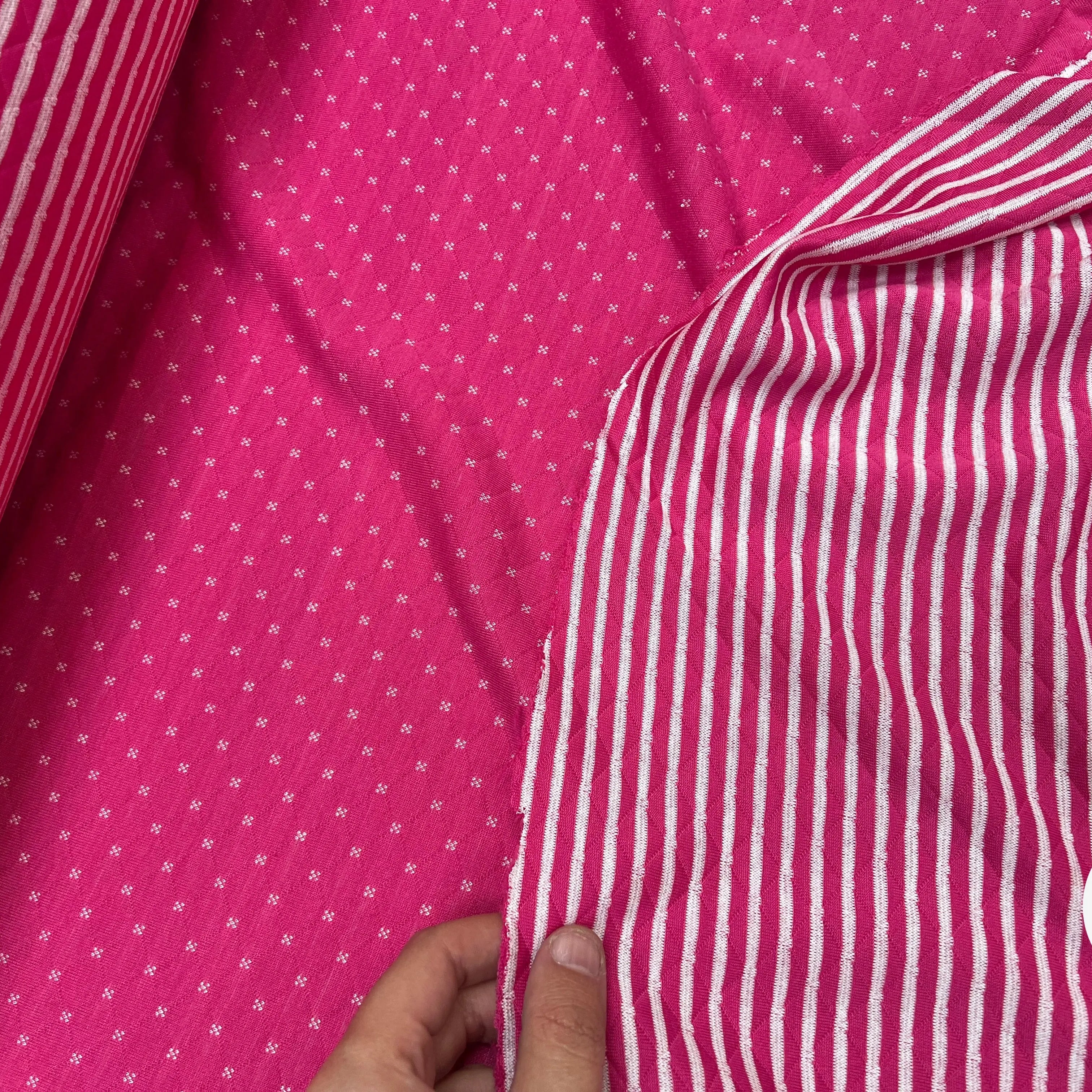 MAILLE POLYCOTON PETIT COEUR ENVERS RAYURES ROSE - My Little Coupon