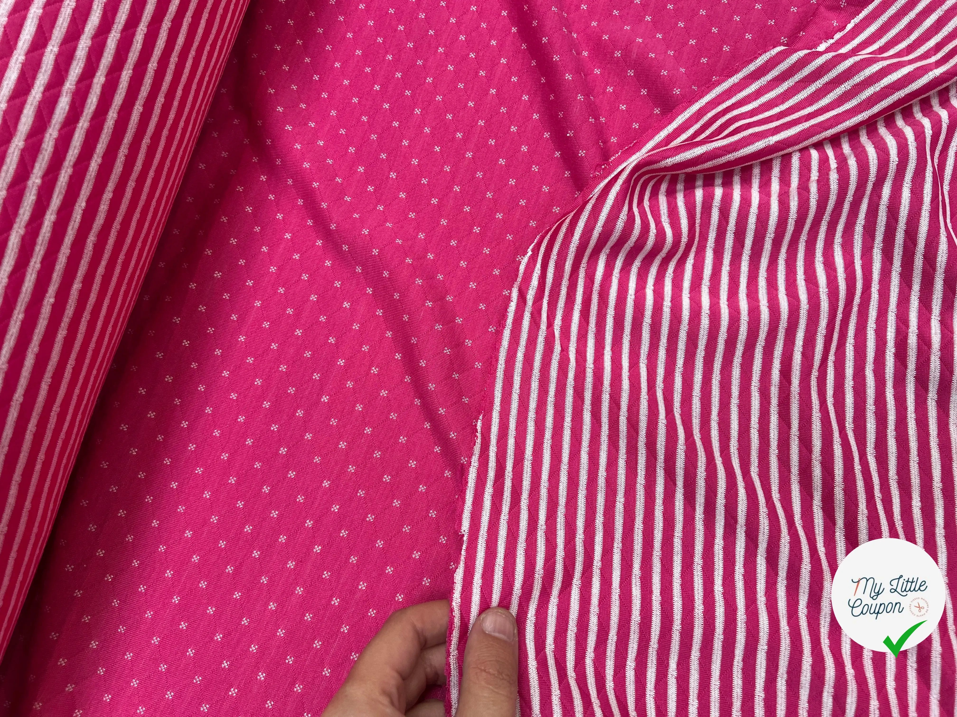 MAILLE POLYCOTON PETIT COEUR ENVERS RAYURES ROSE - My Little Coupon