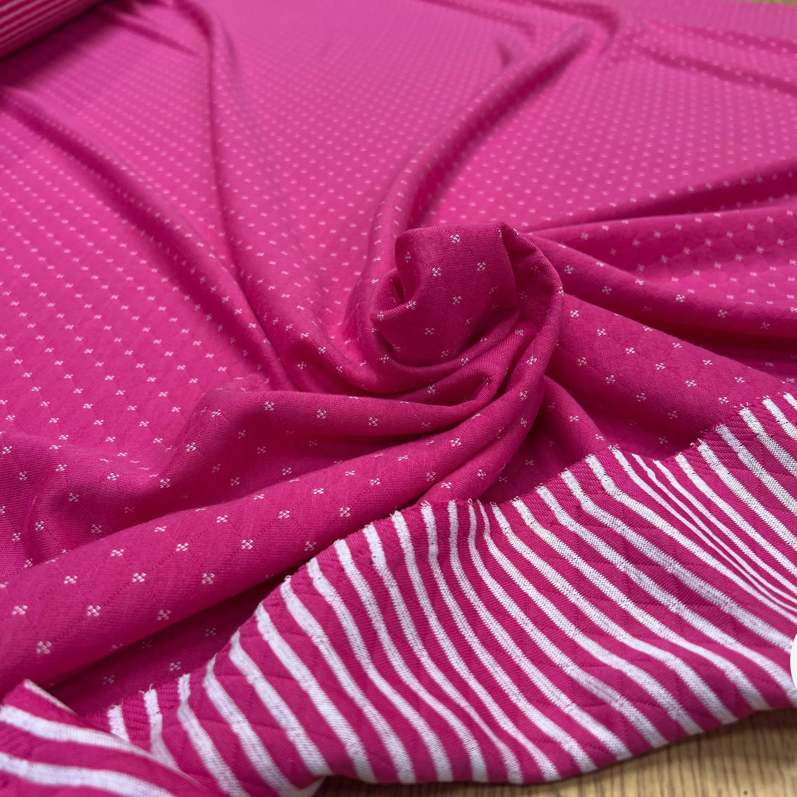 MAILLE POLYCOTON PETIT COEUR ENVERS RAYURES ROSE - My Little Coupon