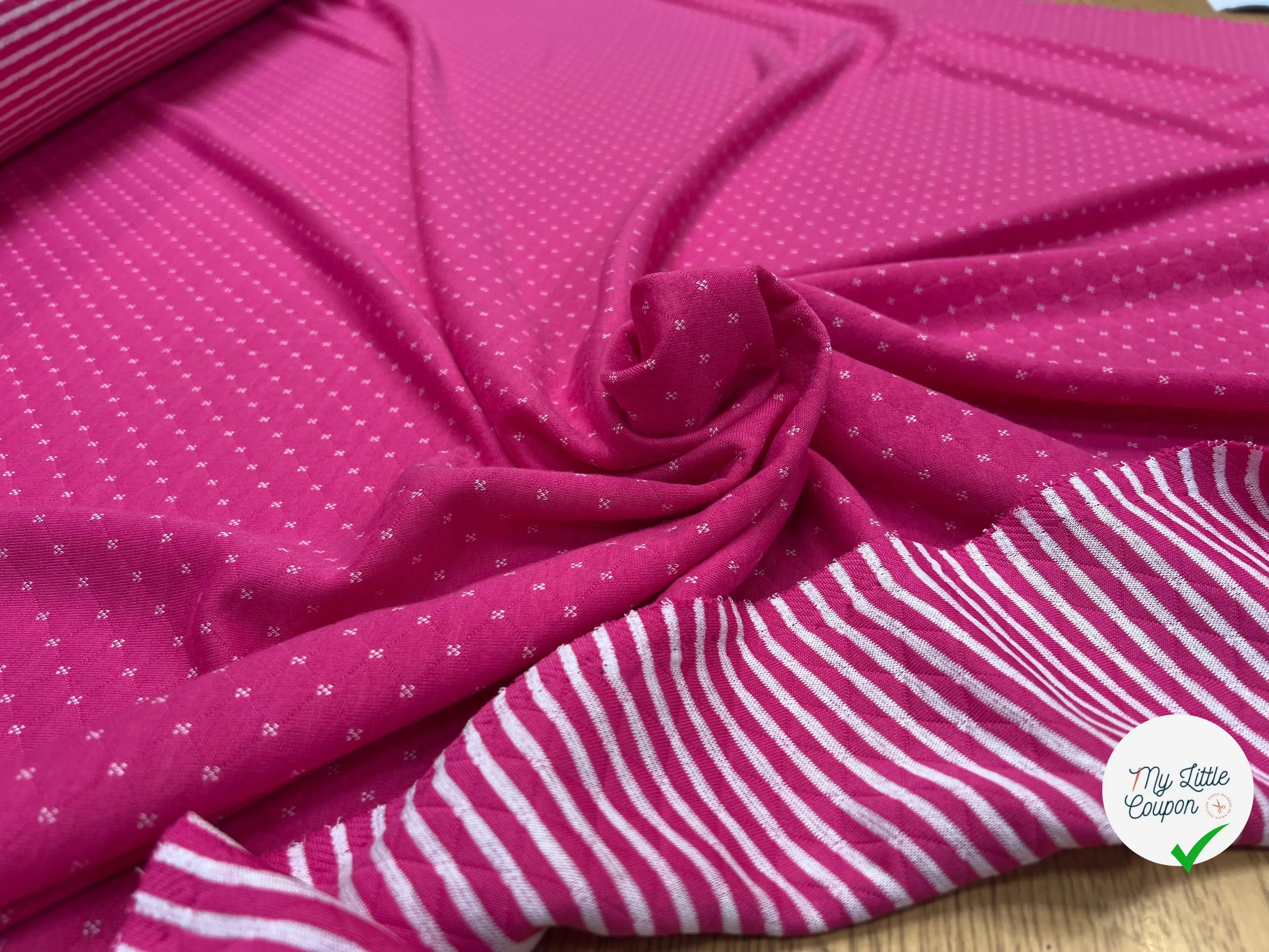MAILLE POLYCOTON PETIT COEUR ENVERS RAYURES ROSE - My Little Coupon