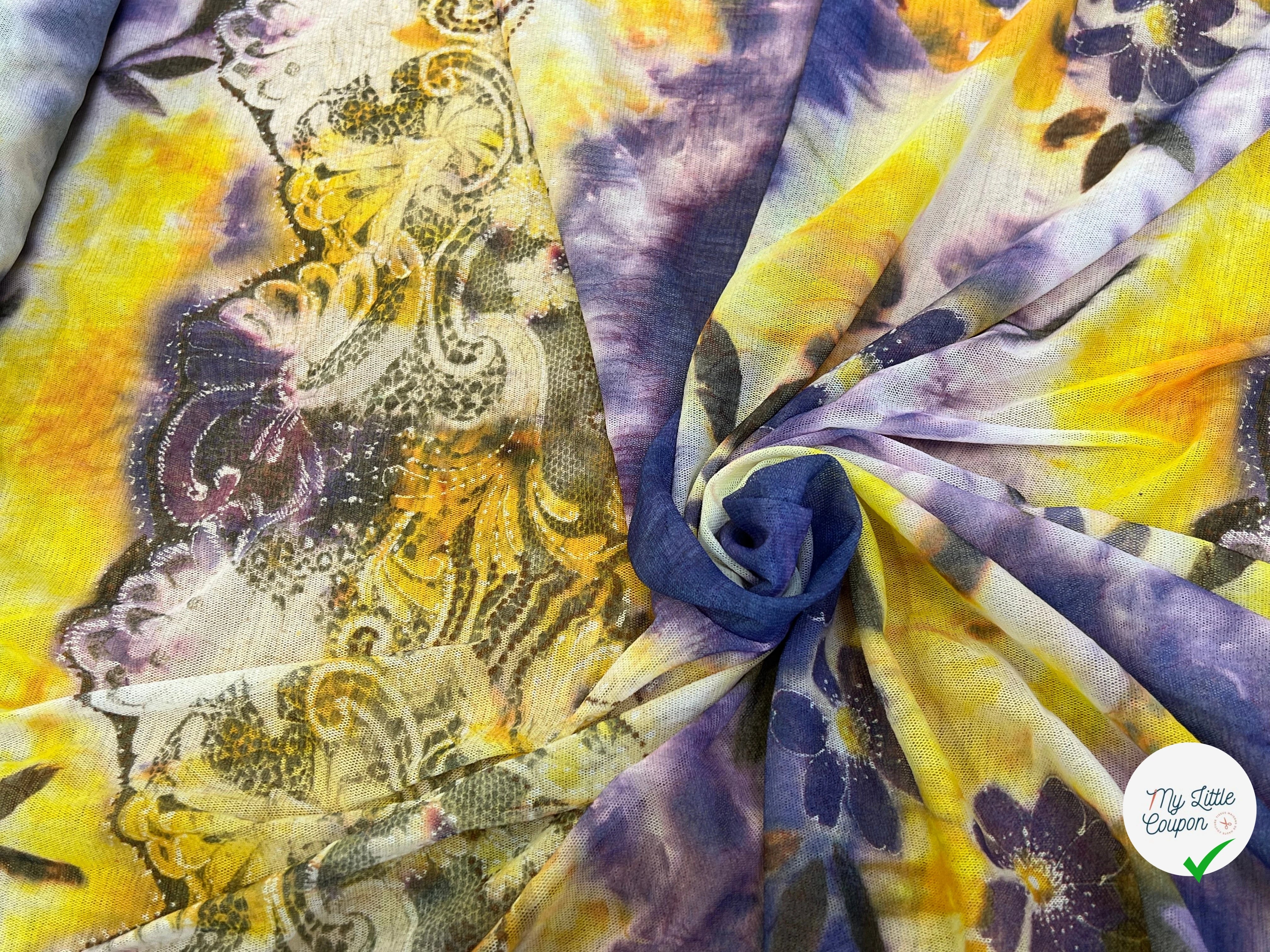 MAILLE RESILE ULTRA STRETCH FLORAL JAUNE VIOLET - My Little Coupon