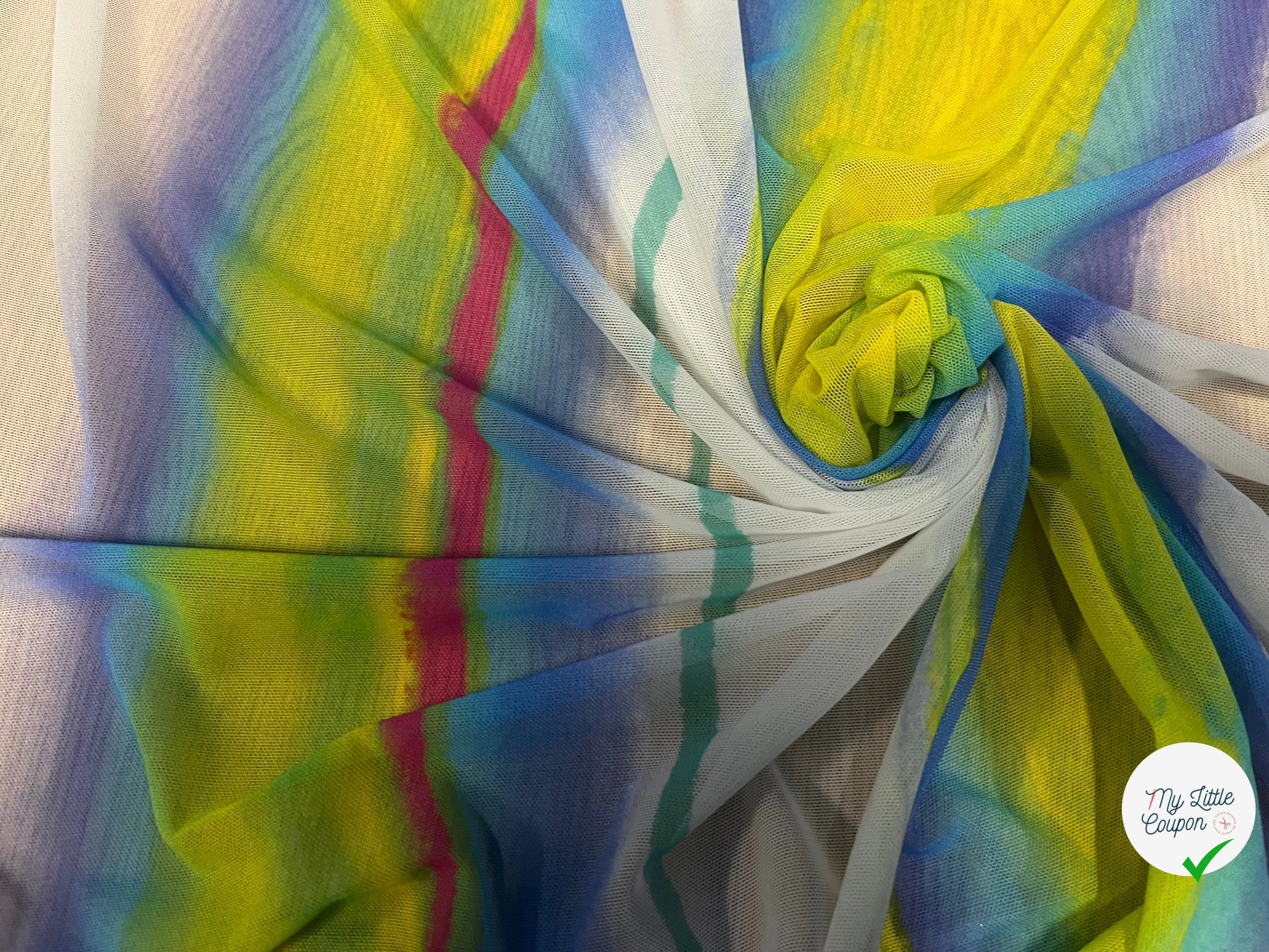 MAILLE RÉSILLE À RAYURES MULTICOLORES PERPENDICULAIRES À LA LISIÈRE - My Little Coupon