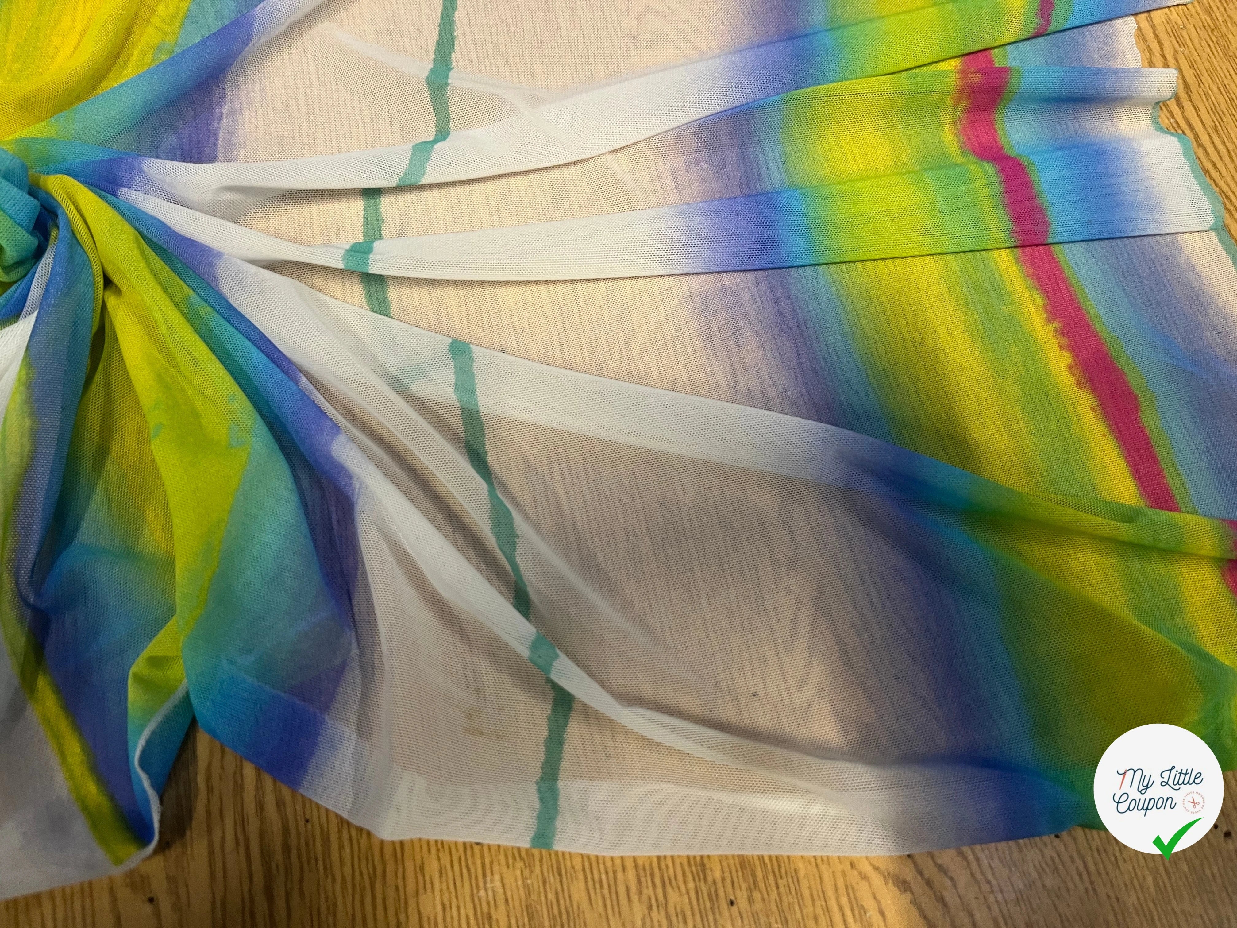 MAILLE RÉSILLE À RAYURES MULTICOLORES PERPENDICULAIRES À LA LISIÈRE - My Little Coupon