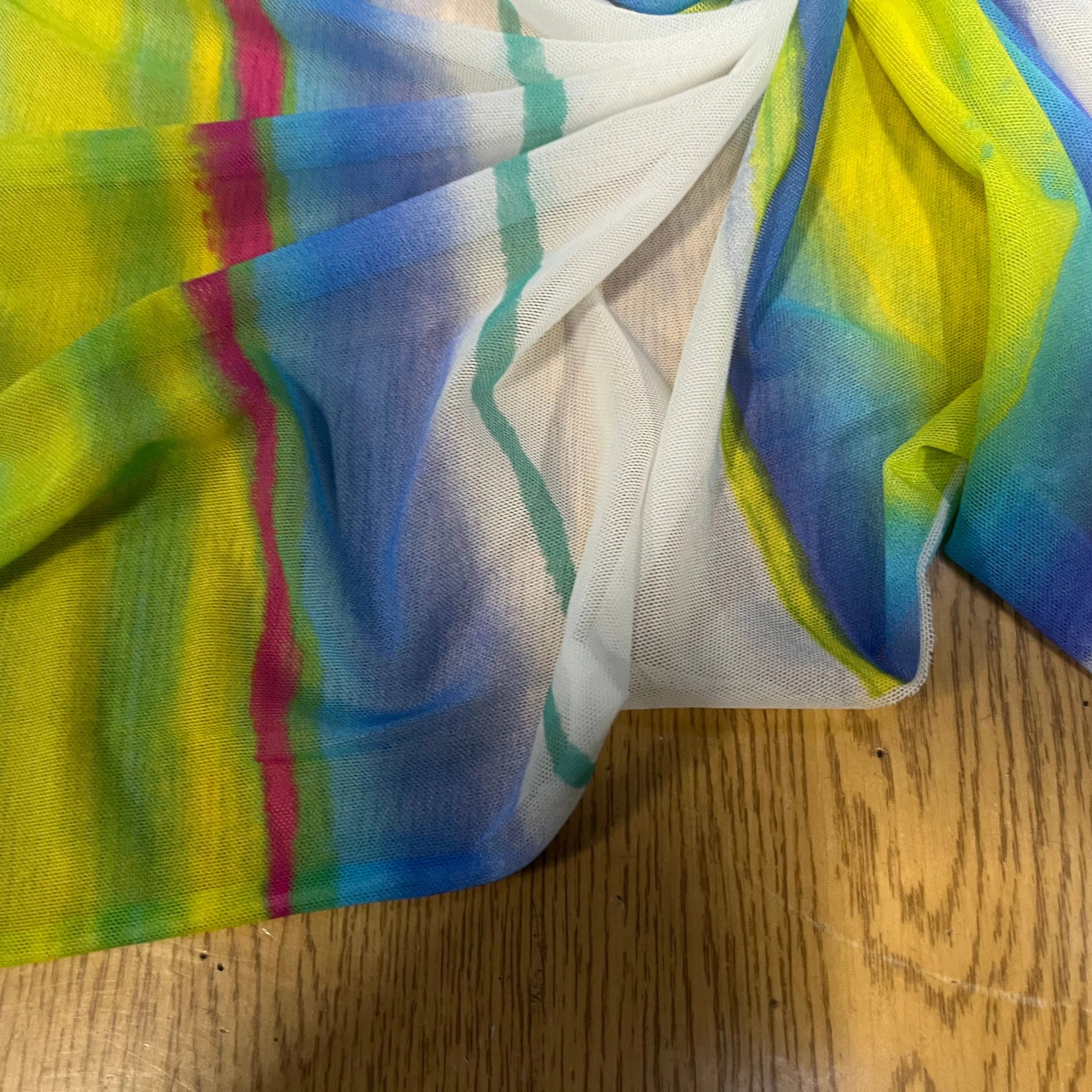 MAILLE RÉSILLE À RAYURES MULTICOLORES PERPENDICULAIRES À LA LISIÈRE - My Little Coupon