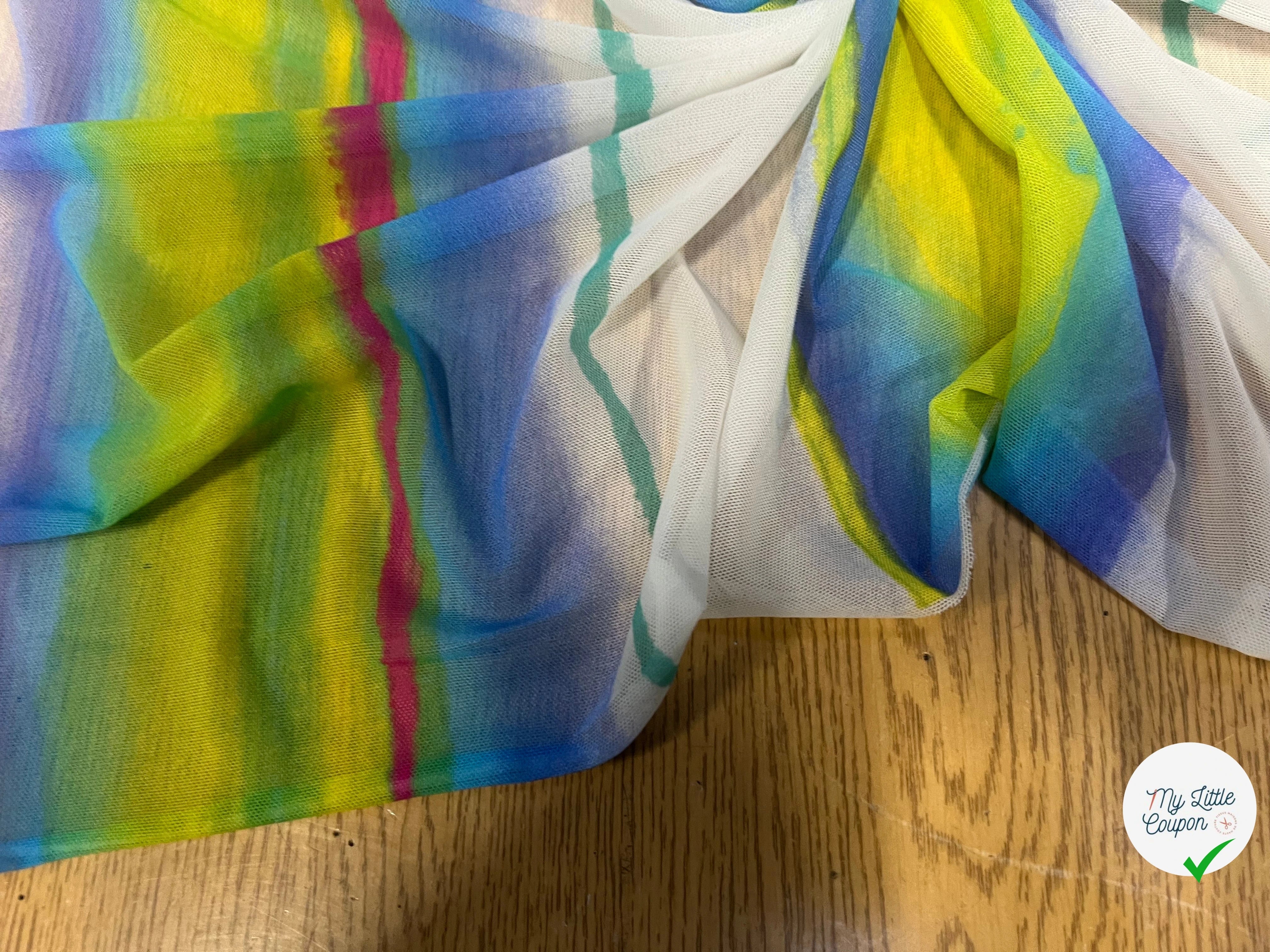 MAILLE RÉSILLE À RAYURES MULTICOLORES PERPENDICULAIRES À LA LISIÈRE - My Little Coupon