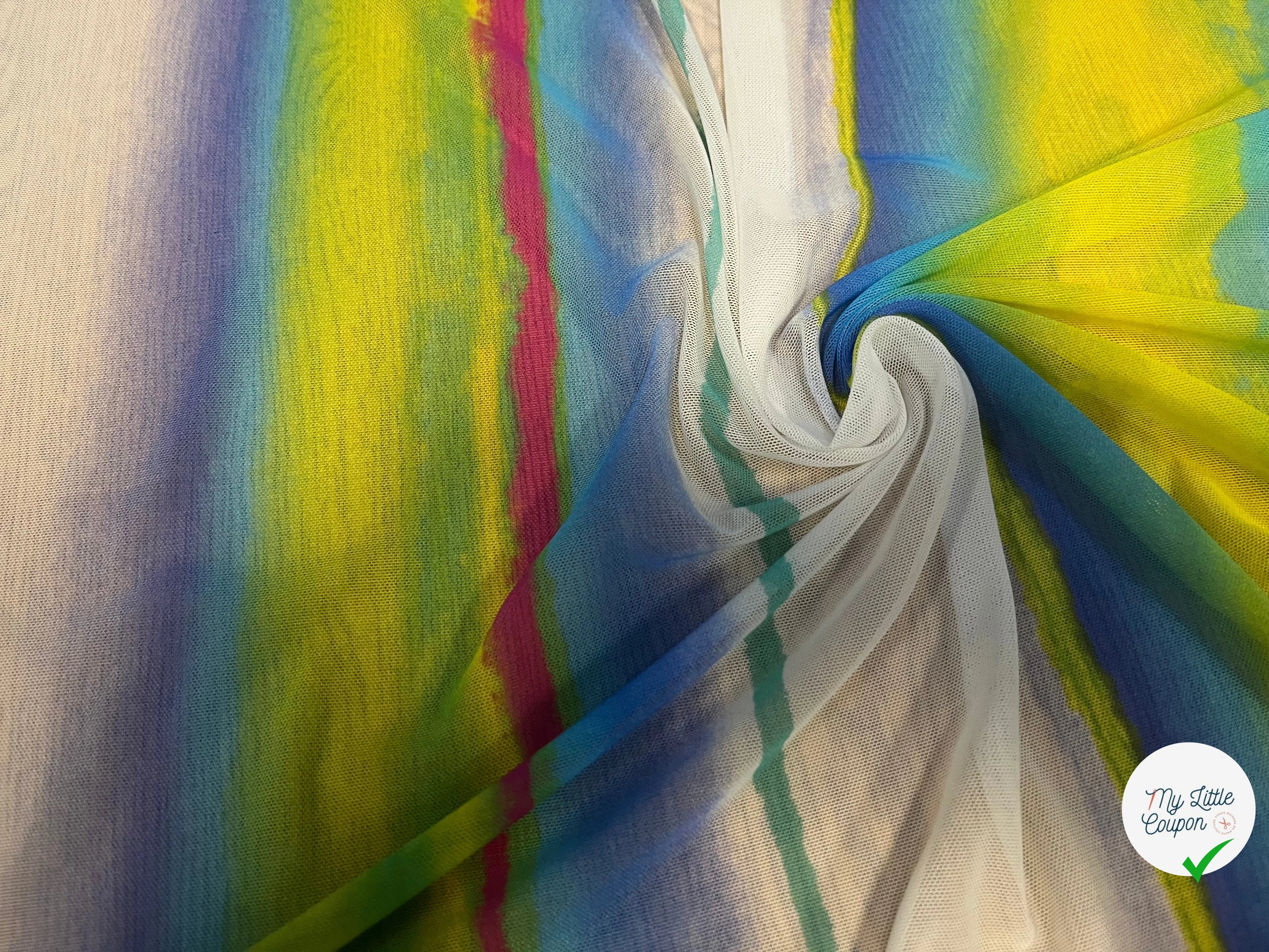 MAILLE RÉSILLE À RAYURES MULTICOLORES PERPENDICULAIRES À LA LISIÈRE - My Little Coupon