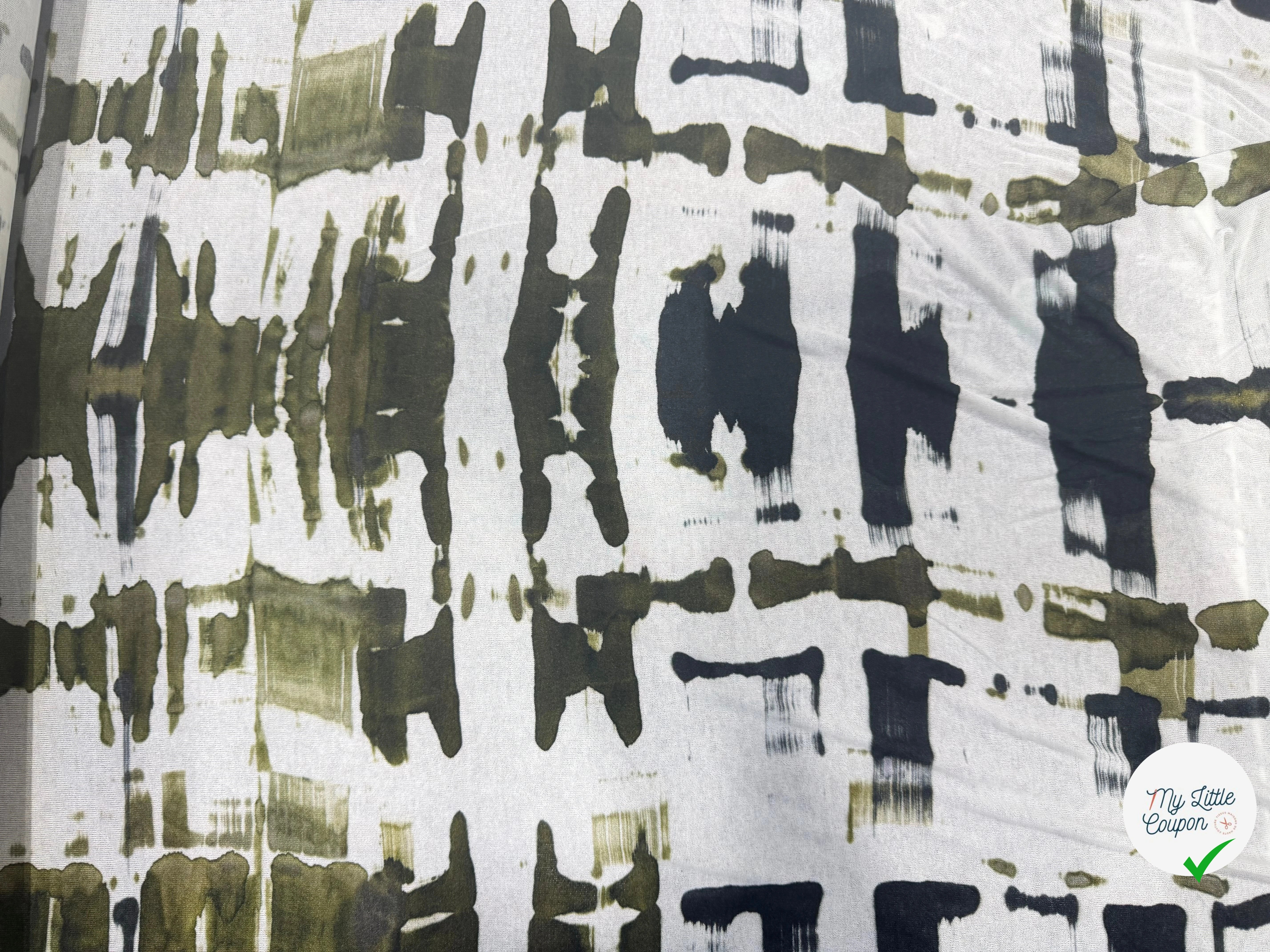 MAILLE RESILLE STRETCH KAKI BLANC - My Little Coupon