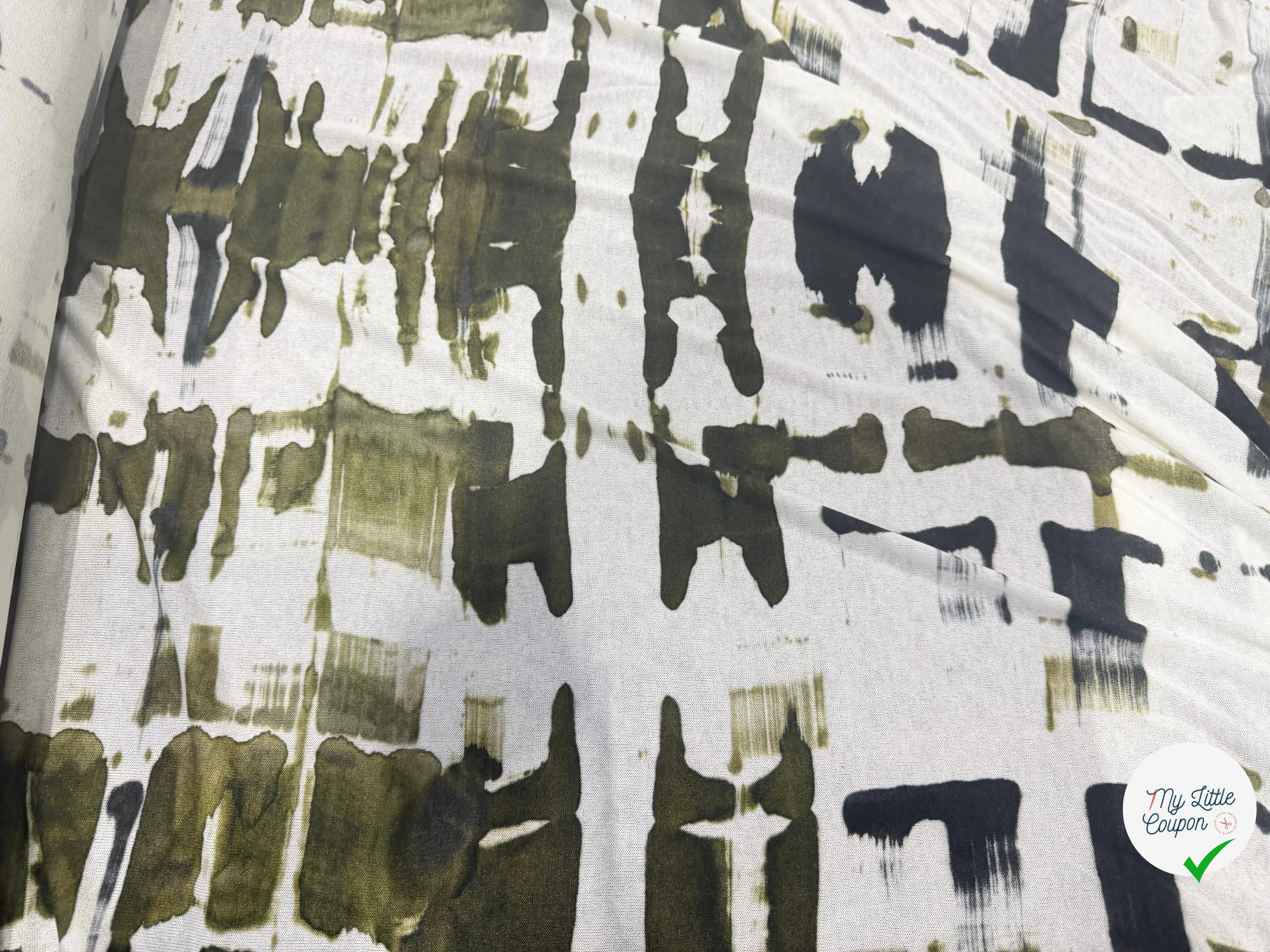 MAILLE RESILLE STRETCH KAKI BLANC - My Little Coupon