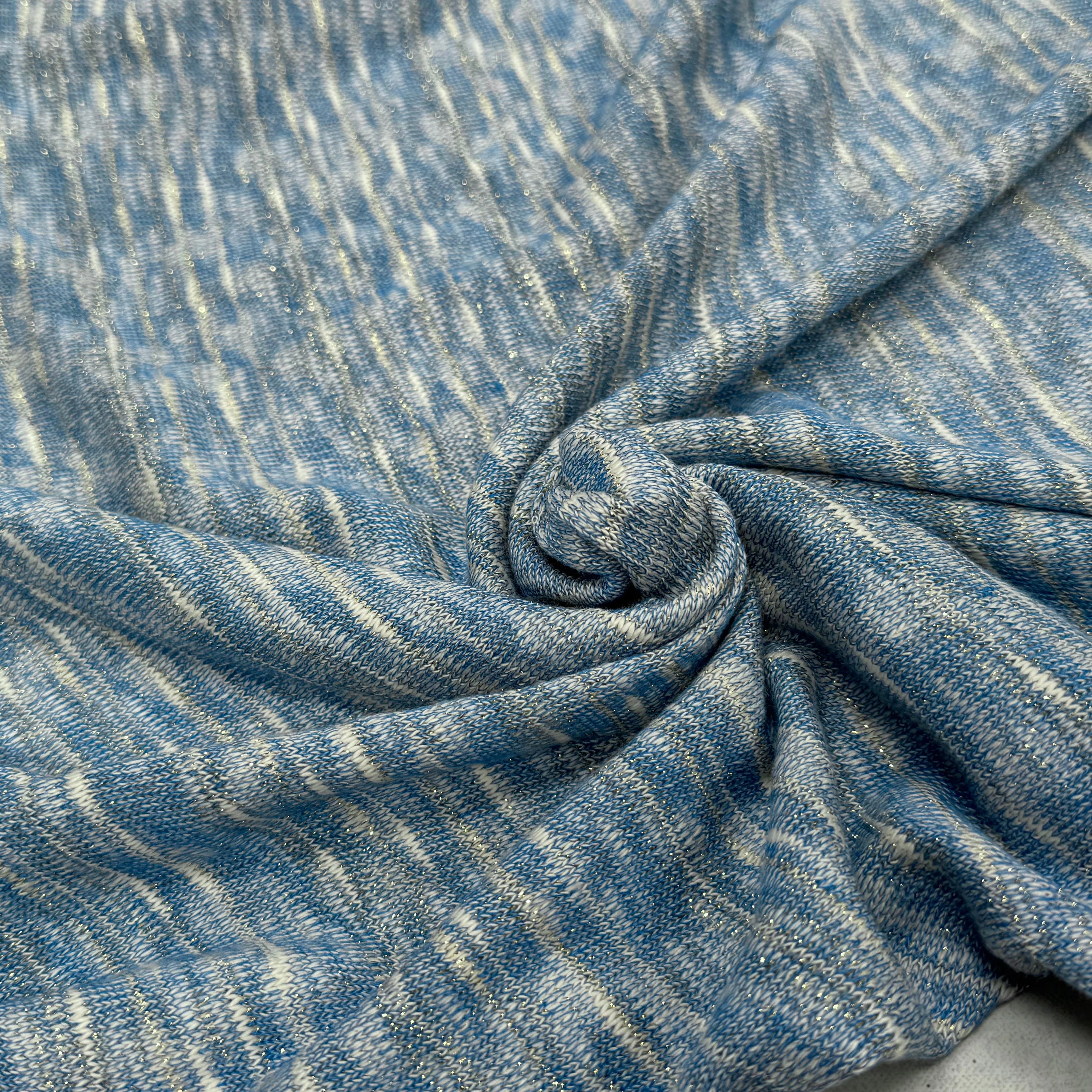 MAILLE TRICOT LÉGÈRE MOULINE BLEU ET LUREX - My Little Coupon