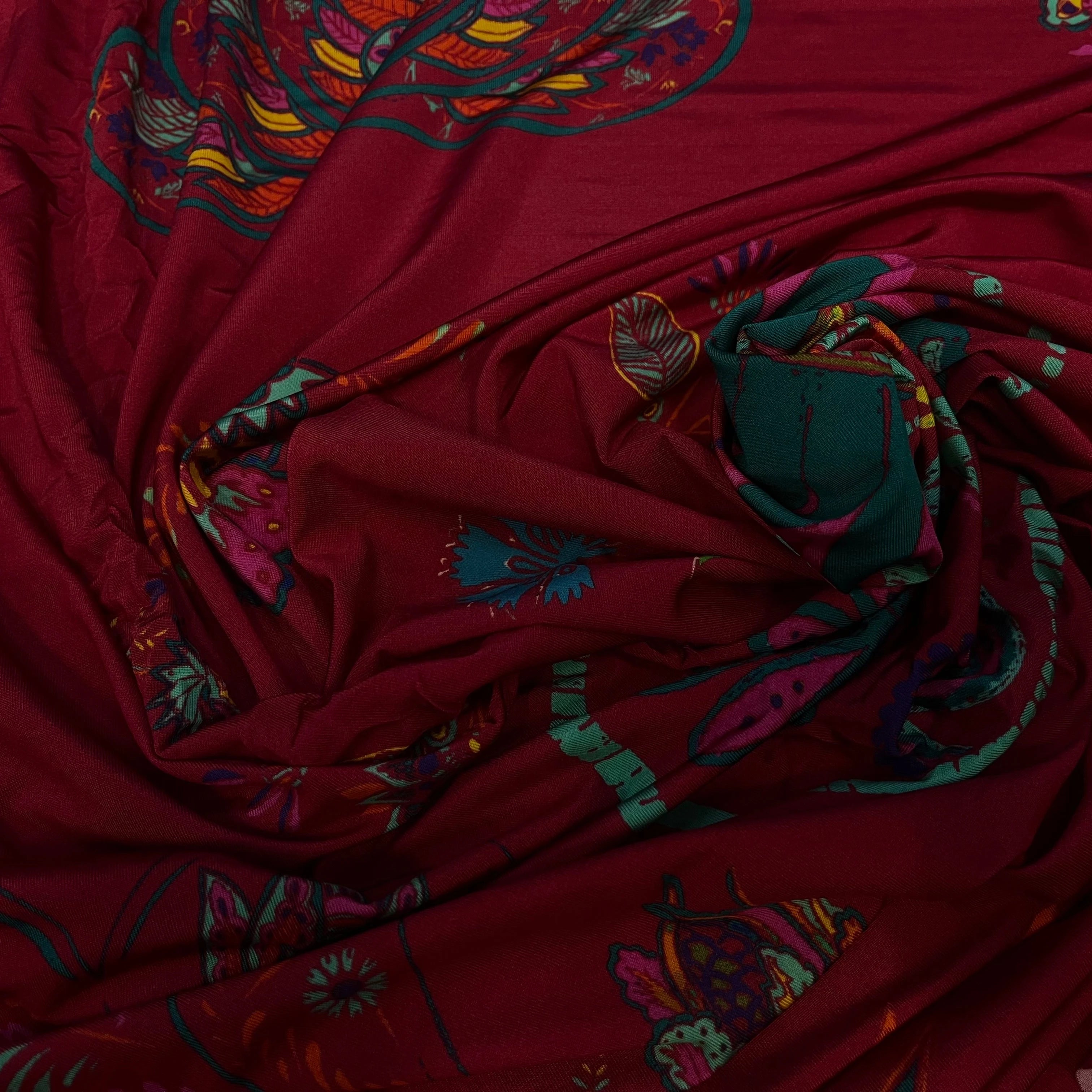 MAILLE VISCOSE BORDEAUX À MOTIFS COEURS ET FEUILLAGES - My Little Coupon