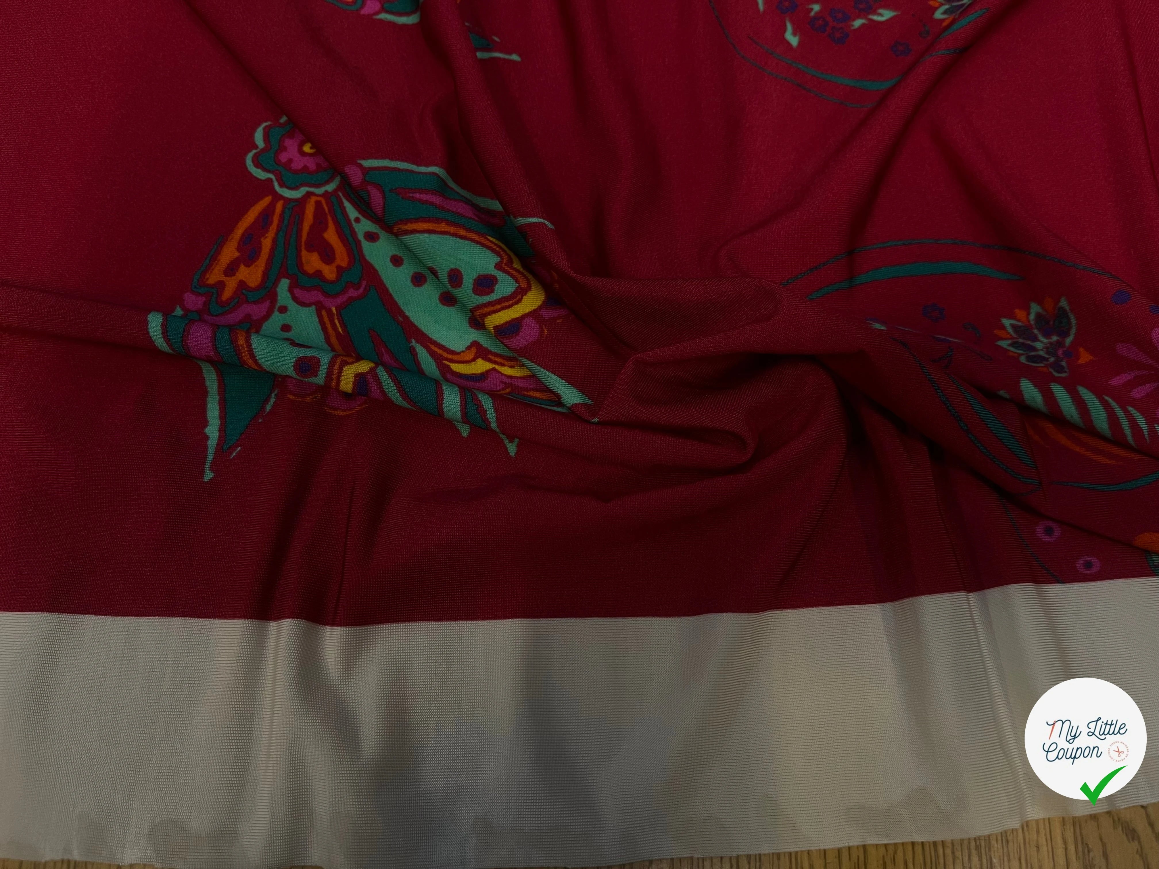 MAILLE VISCOSE BORDEAUX À MOTIFS COEURS ET FEUILLAGES - My Little Coupon