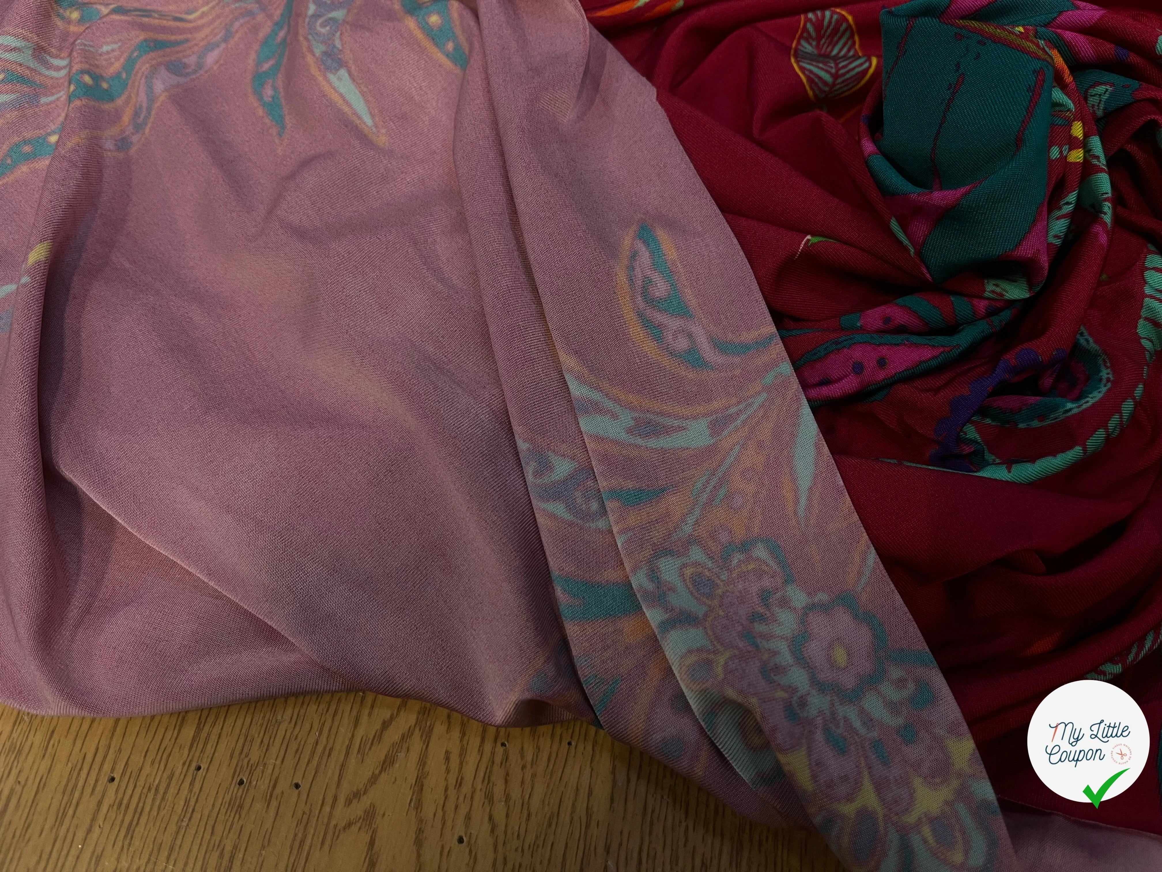 MAILLE VISCOSE BORDEAUX À MOTIFS COEURS ET FEUILLAGES - My Little Coupon