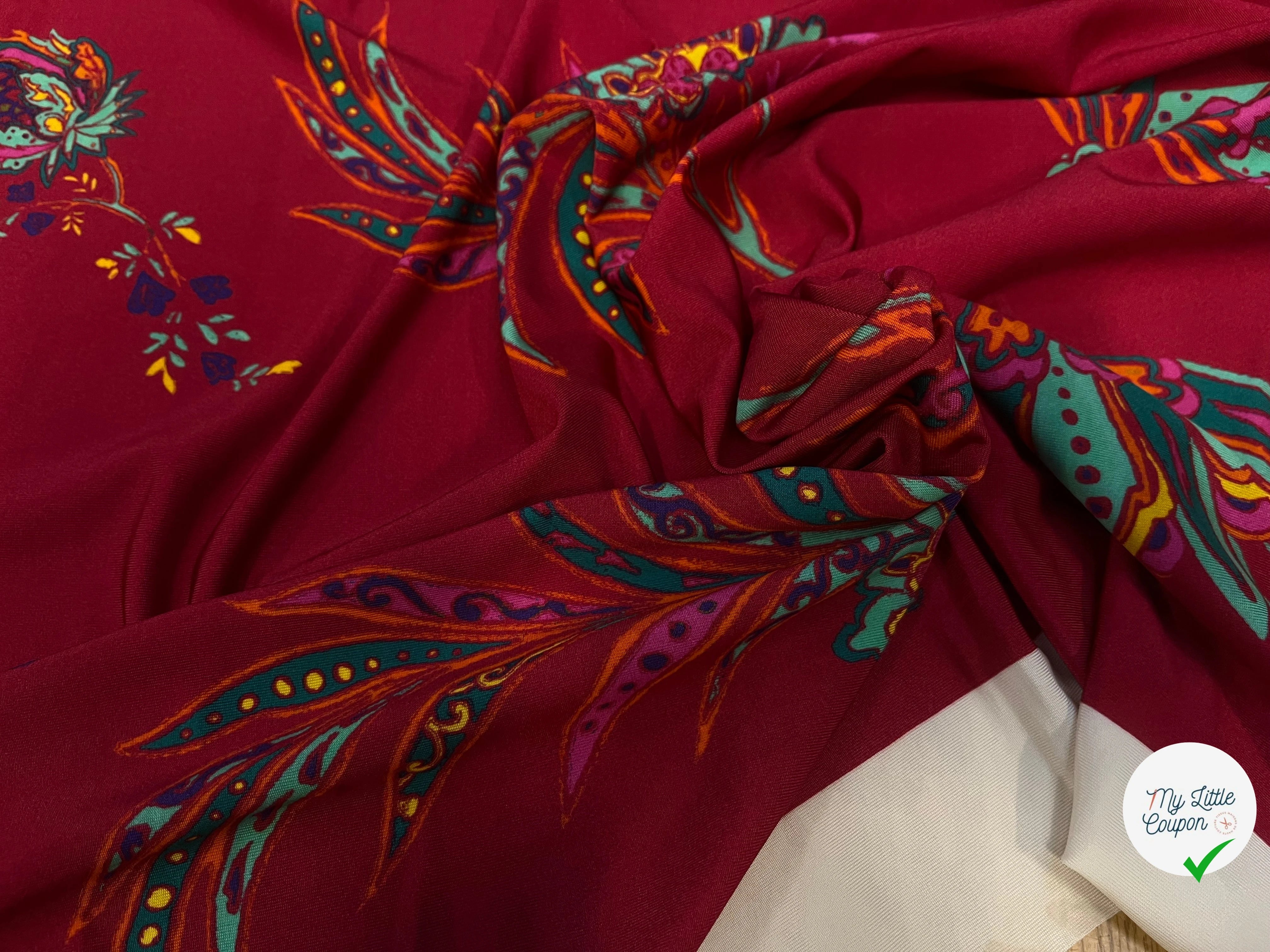 MAILLE VISCOSE BORDEAUX À MOTIFS COEURS ET FEUILLAGES - My Little Coupon