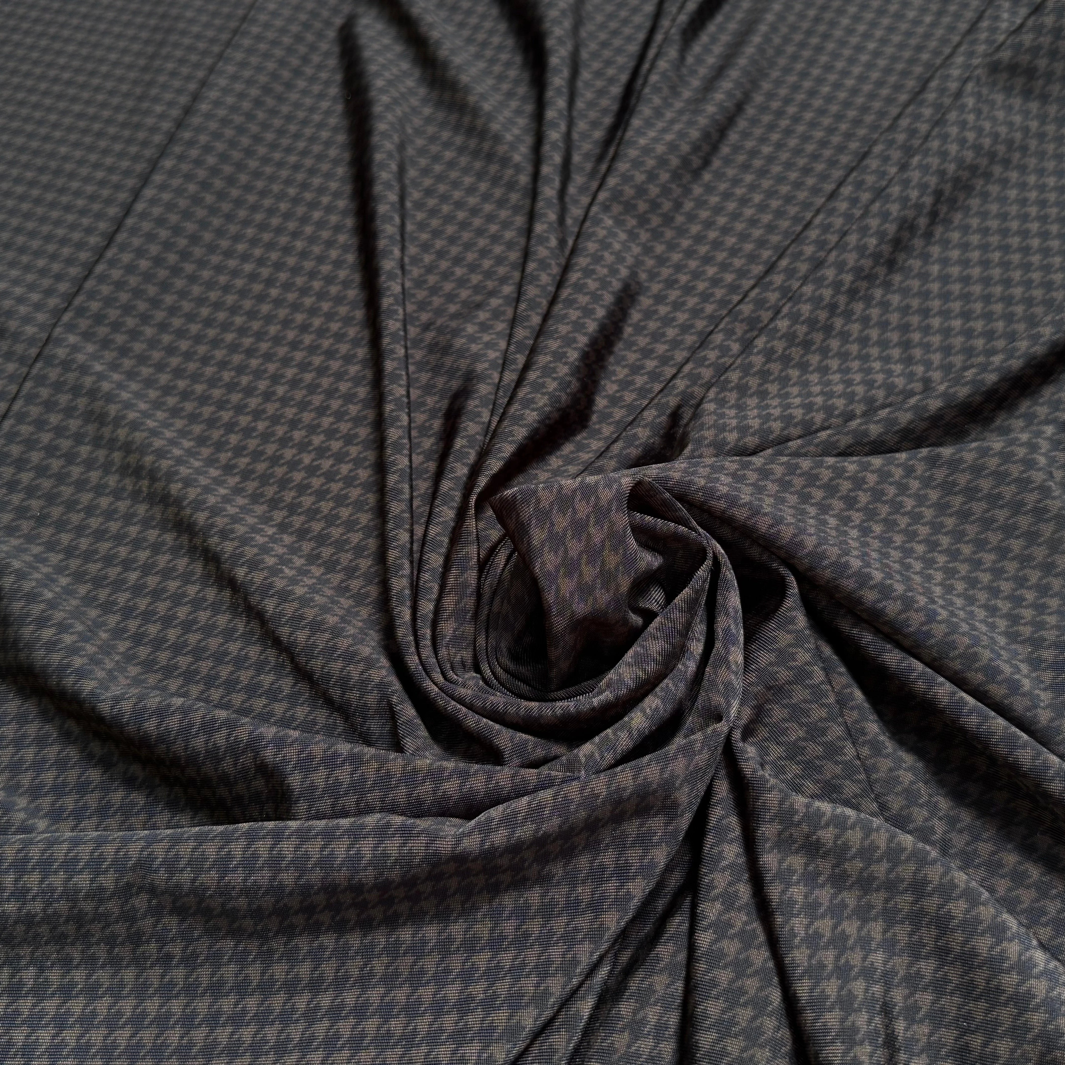 MAILLE VISCOSE FLUIDE ULTRA STRETCH FOND NOIR MINI PIED DE POULE MARRON SATINÉE - My Little Coupon