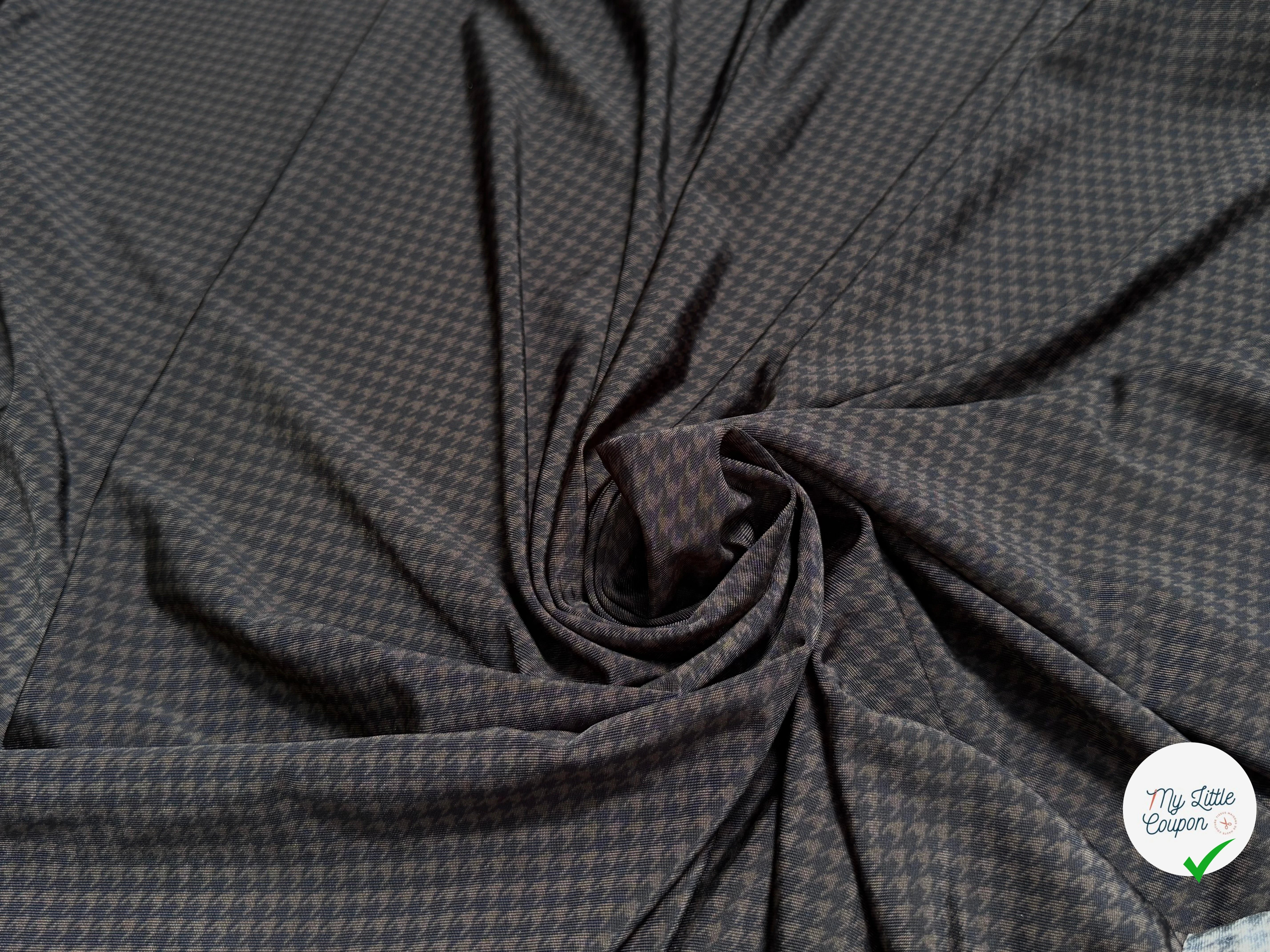 MAILLE VISCOSE FLUIDE ULTRA STRETCH FOND NOIR MINI PIED DE POULE MARRON SATINÉE - My Little Coupon