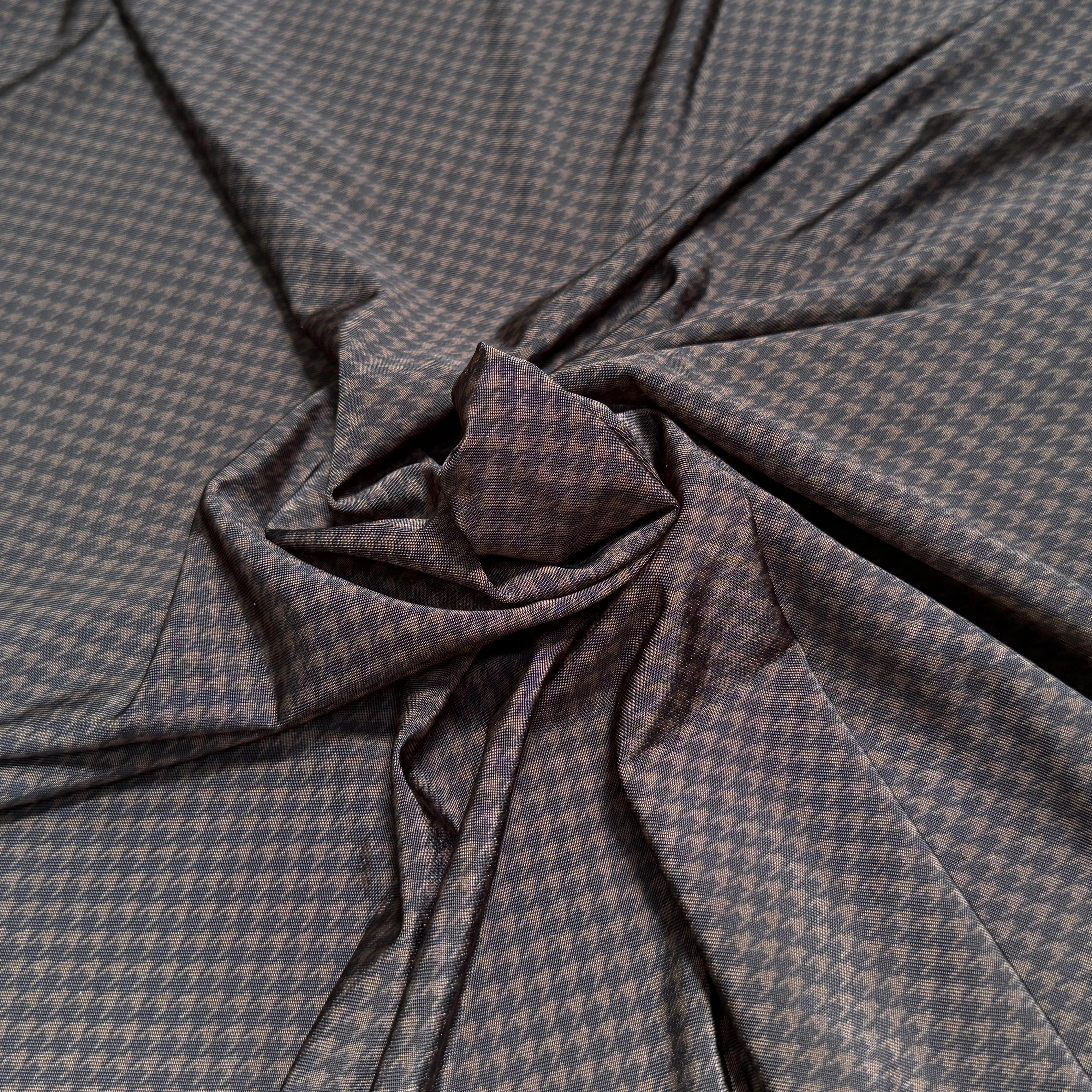 MAILLE VISCOSE FLUIDE ULTRA STRETCH FOND NOIR MINI PIED DE POULE MARRON SATINÉE - My Little Coupon