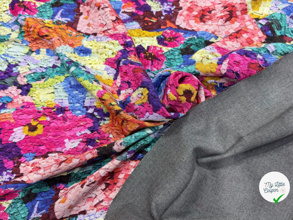 MAILLE VISCOSE STRETCH IMPRIMÉ FLEURS ESPRIT TAPISSERIE MULTICOLORE - My Little Coupon