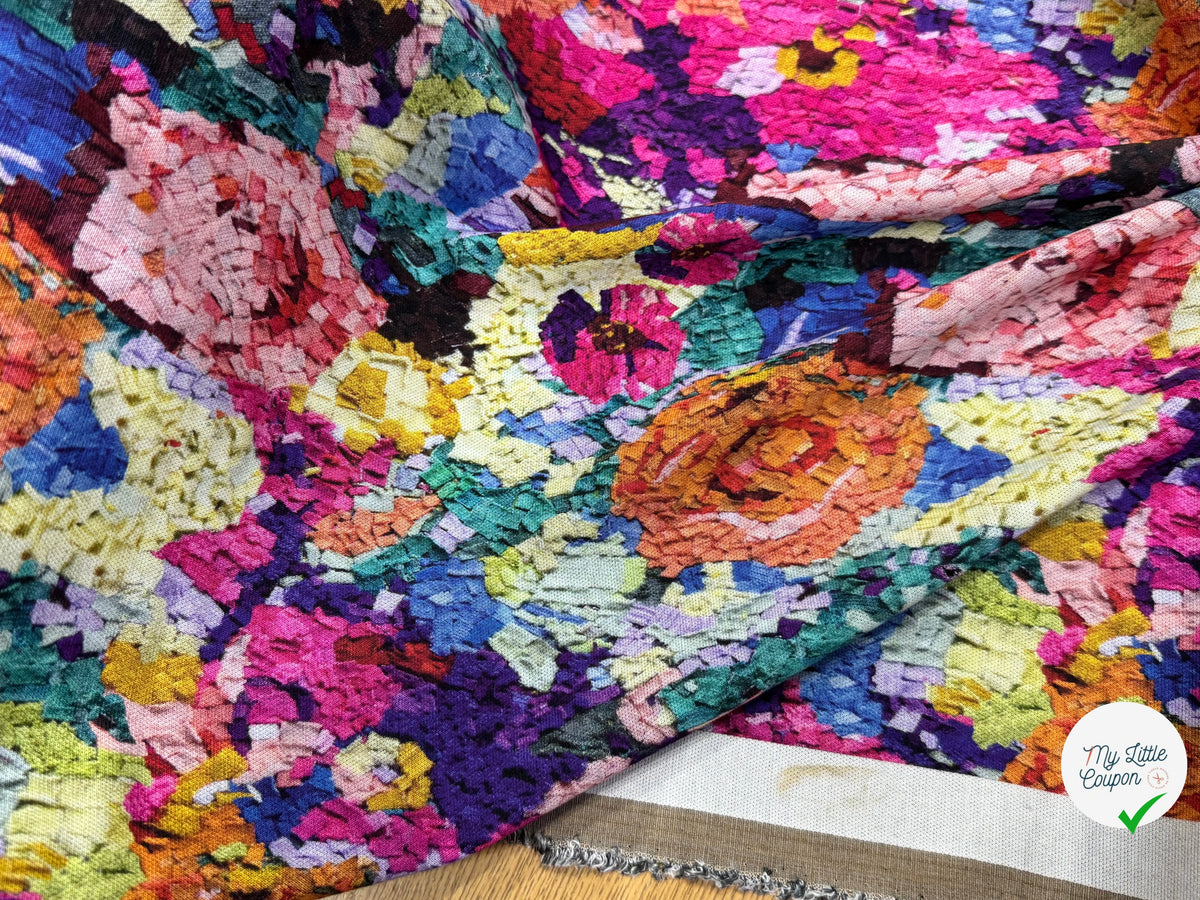 MAILLE VISCOSE STRETCH IMPRIMÉ FLEURS ESPRIT TAPISSERIE MULTICOLORE - My Little Coupon