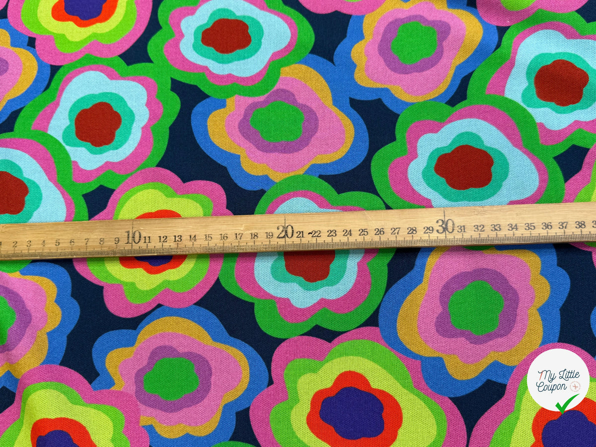 MAILLE VISCOSE STRETCH IMPRIMÉ FLEURS PSYCHÉDÉLIQUES MISTERY FLOWER POWER - My Little Coupon