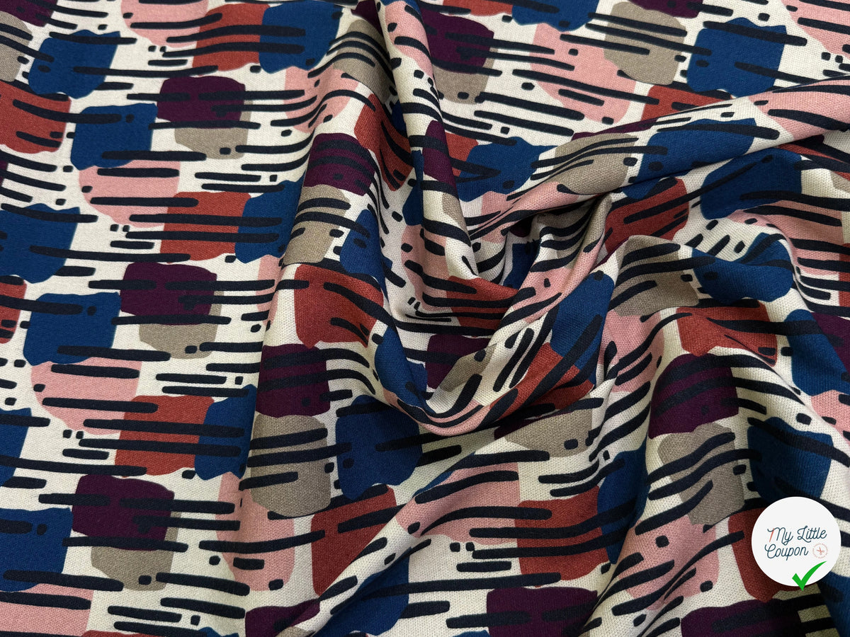 MAILLE VISCOSE STRETCH IMPRIMÉ MOTIF ANNÉES 70 MISTERY PLUIE - My Little Coupon