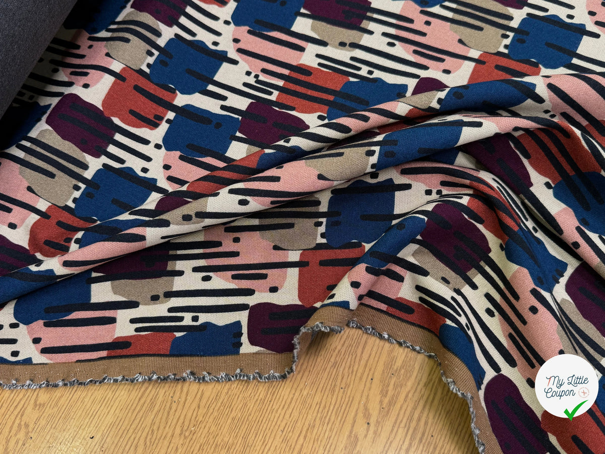 MAILLE VISCOSE STRETCH IMPRIMÉ MOTIF ANNÉES 70 MISTERY PLUIE - My Little Coupon