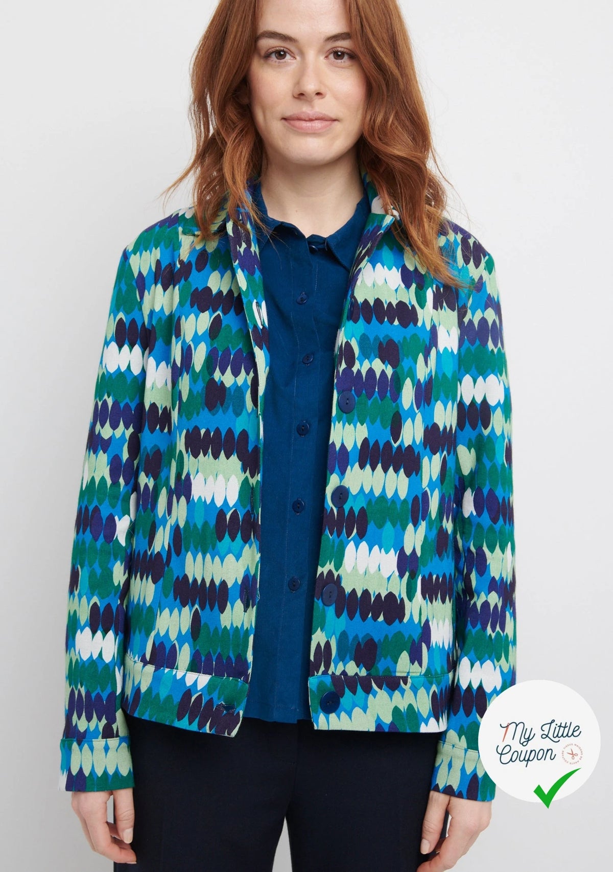 MAILLE VISCOSE STRETCH IMPRIMÉ OLIVES BLEU - My Little Coupon