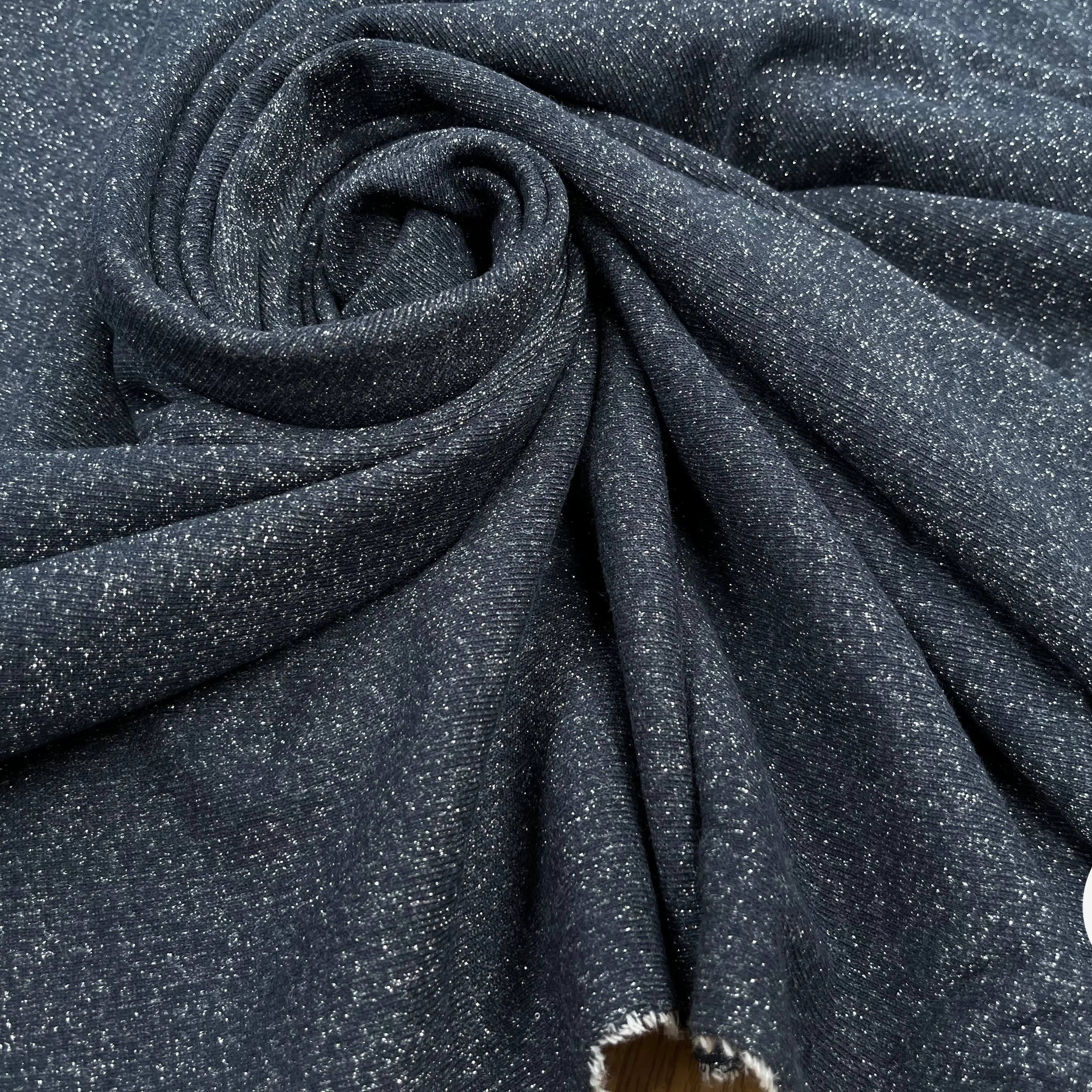 MOLLETON FIN LUREX ARGENT BLEU MARINE - My Little Coupon