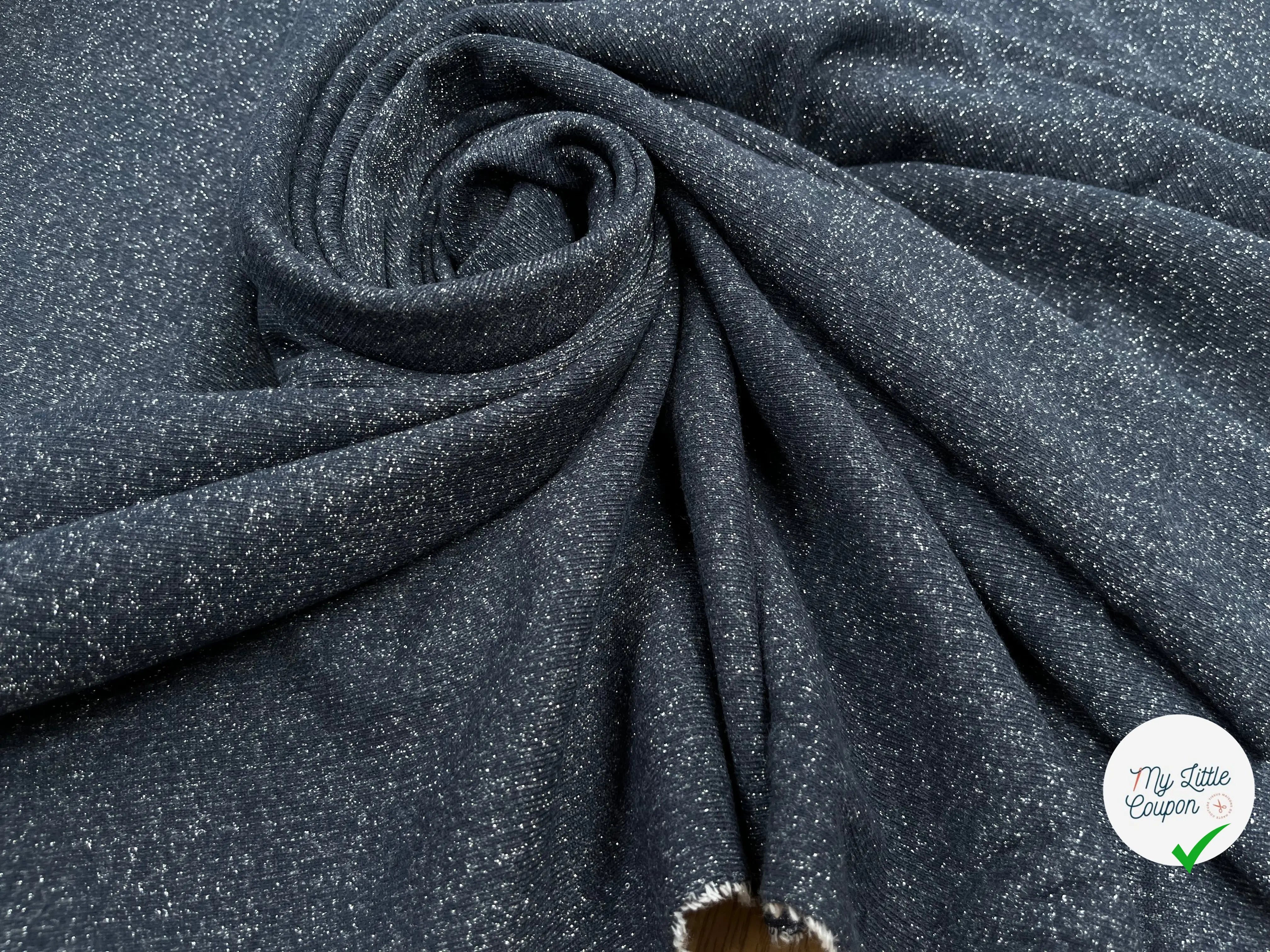 MOLLETON FIN LUREX ARGENT BLEU MARINE - My Little Coupon