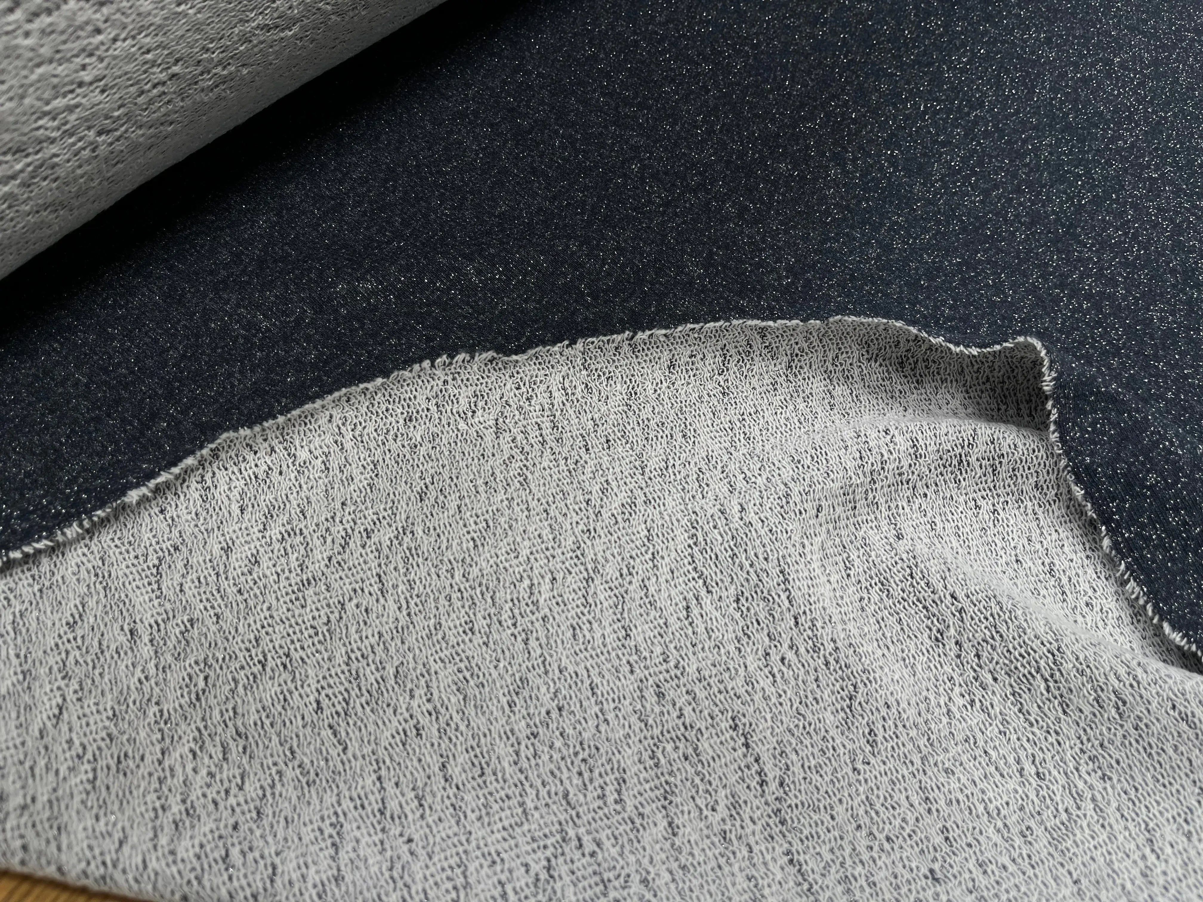 MOLLETON FIN LUREX ARGENT BLEU MARINE - My Little Coupon